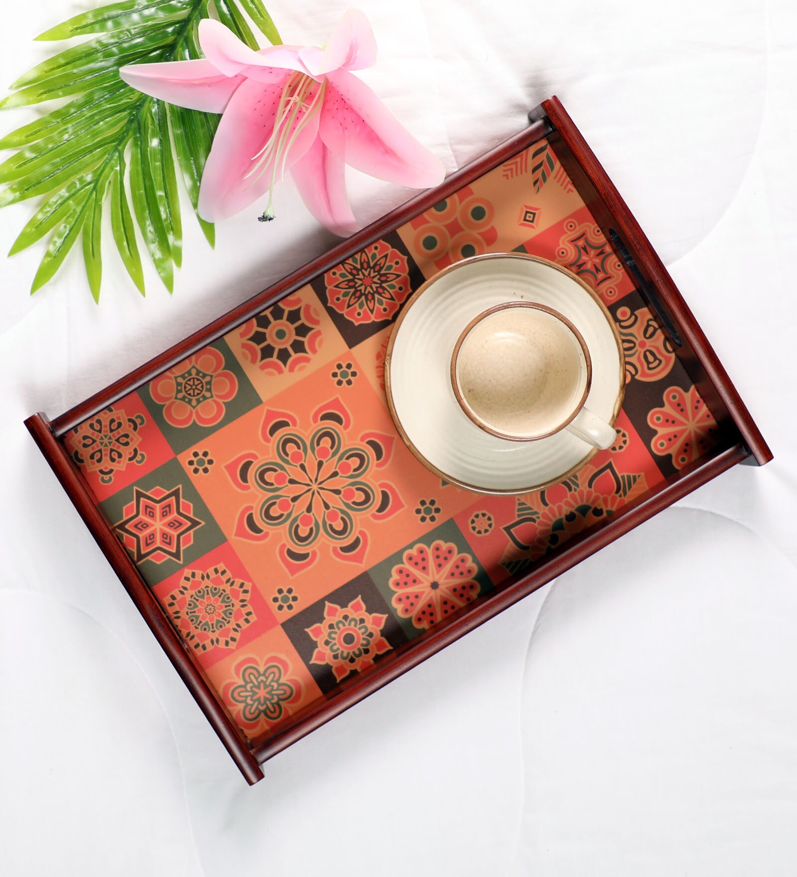Brown Wood indian ethnic Print Tray
