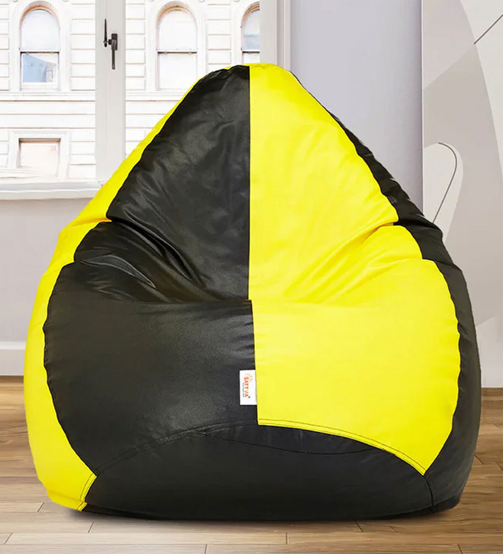 Classic 4XL Leatherette Bean Bag with Beans in Yellow & Black Colour