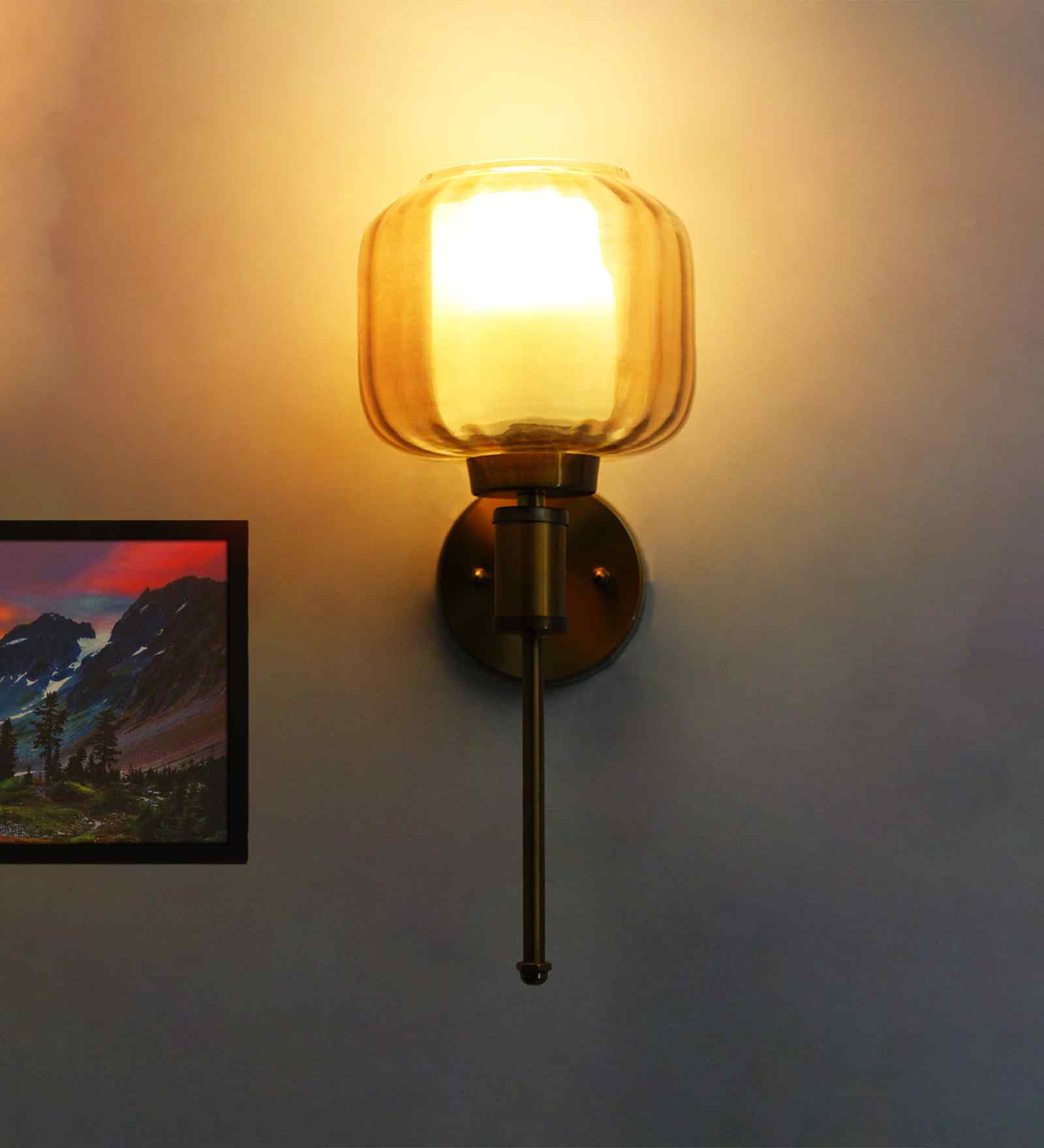 Classic Amber Square Brass Wall Sconce