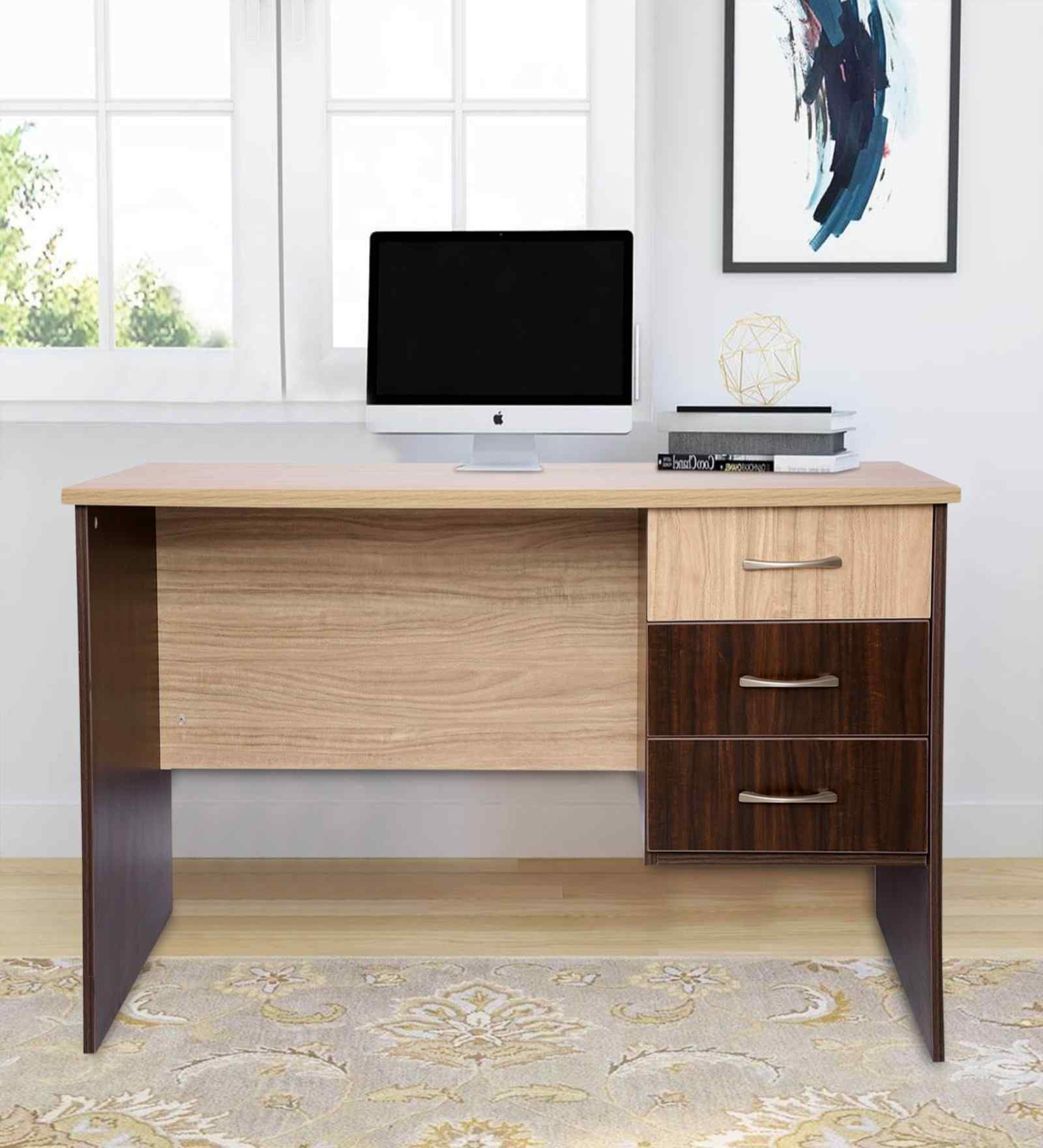 Classic Brown And Oak Dual Tone Workstation Desk With Storage