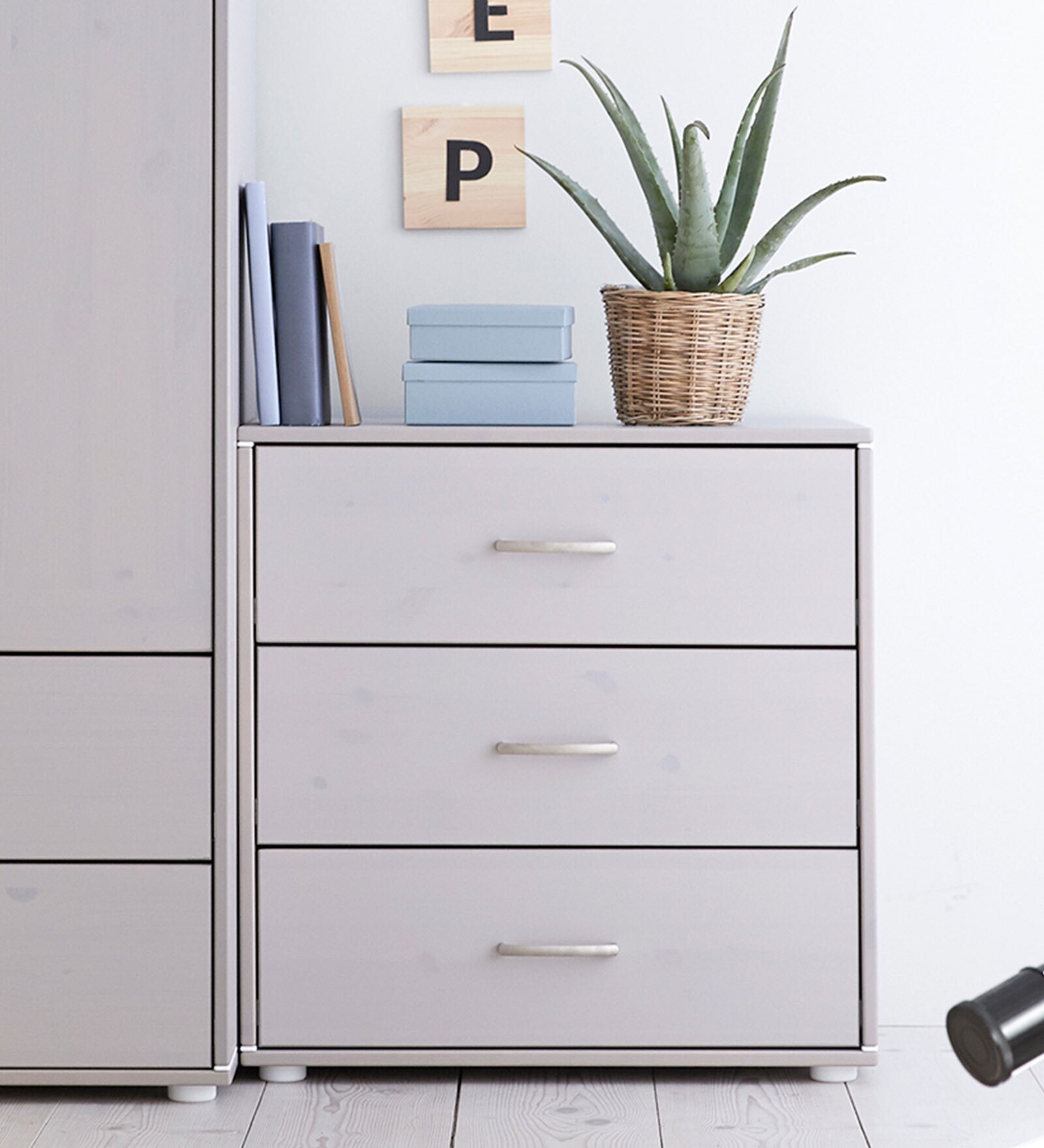 Classic Solid Wood  Chest Of Drawers in Grey Colour