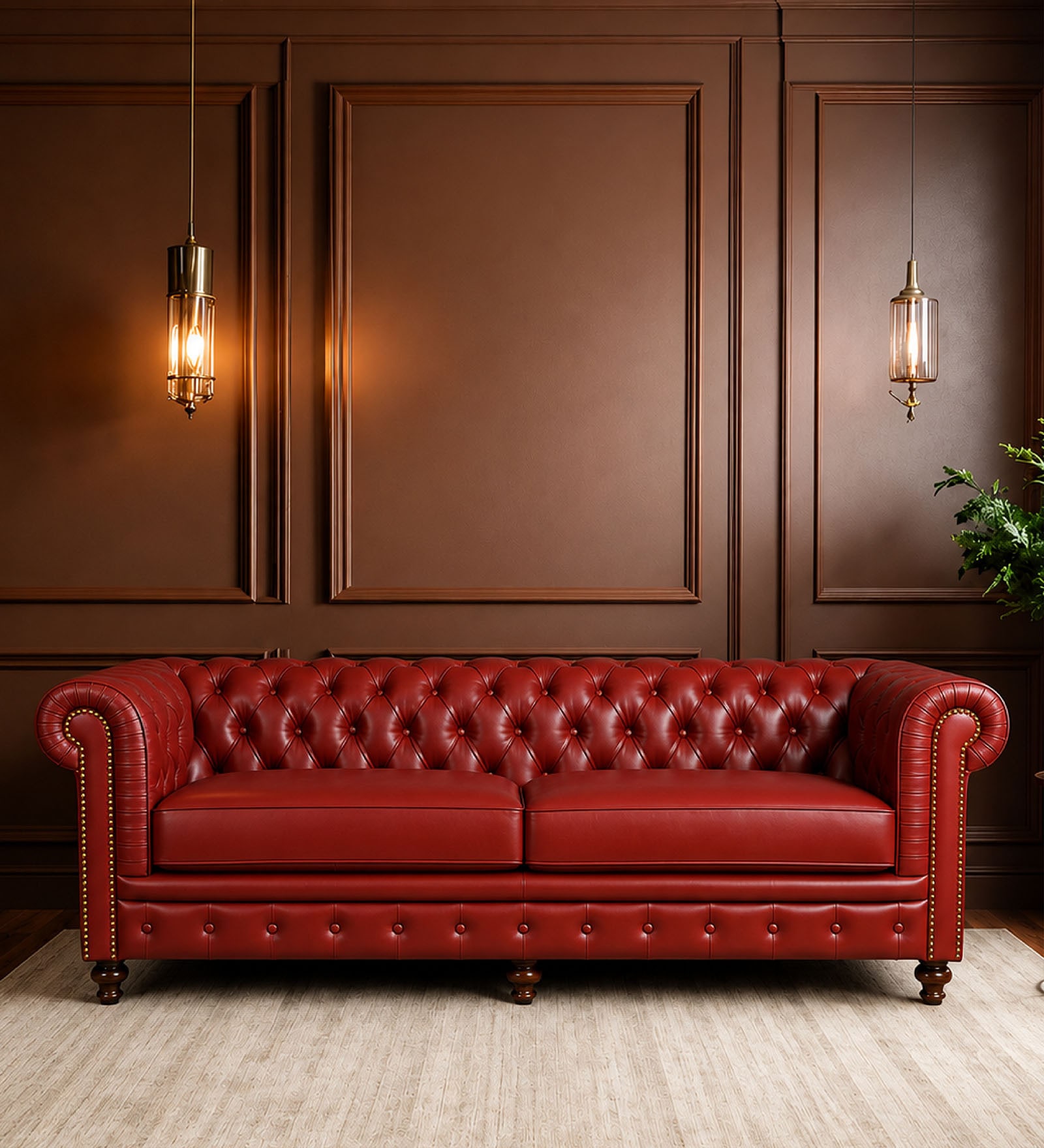 Classic Chesterfield Leather 3 Seater Sofa In Red Colour Classic Chesterfield Leather 3 Seater Sofa In Red Colour