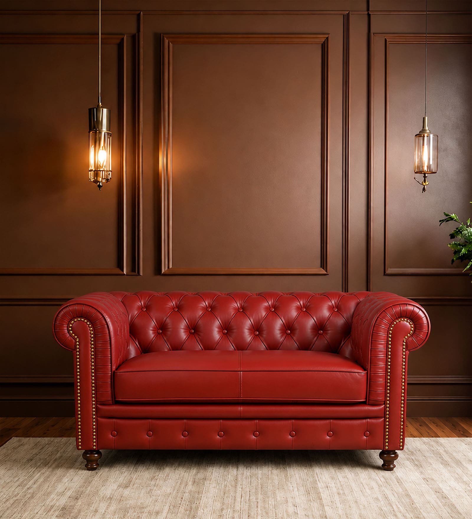 Classic Chesterfield Leather 2 Seater Sofa In Red Colour Classic Chesterfield Leather 2 Seater Sofa In Red Colour