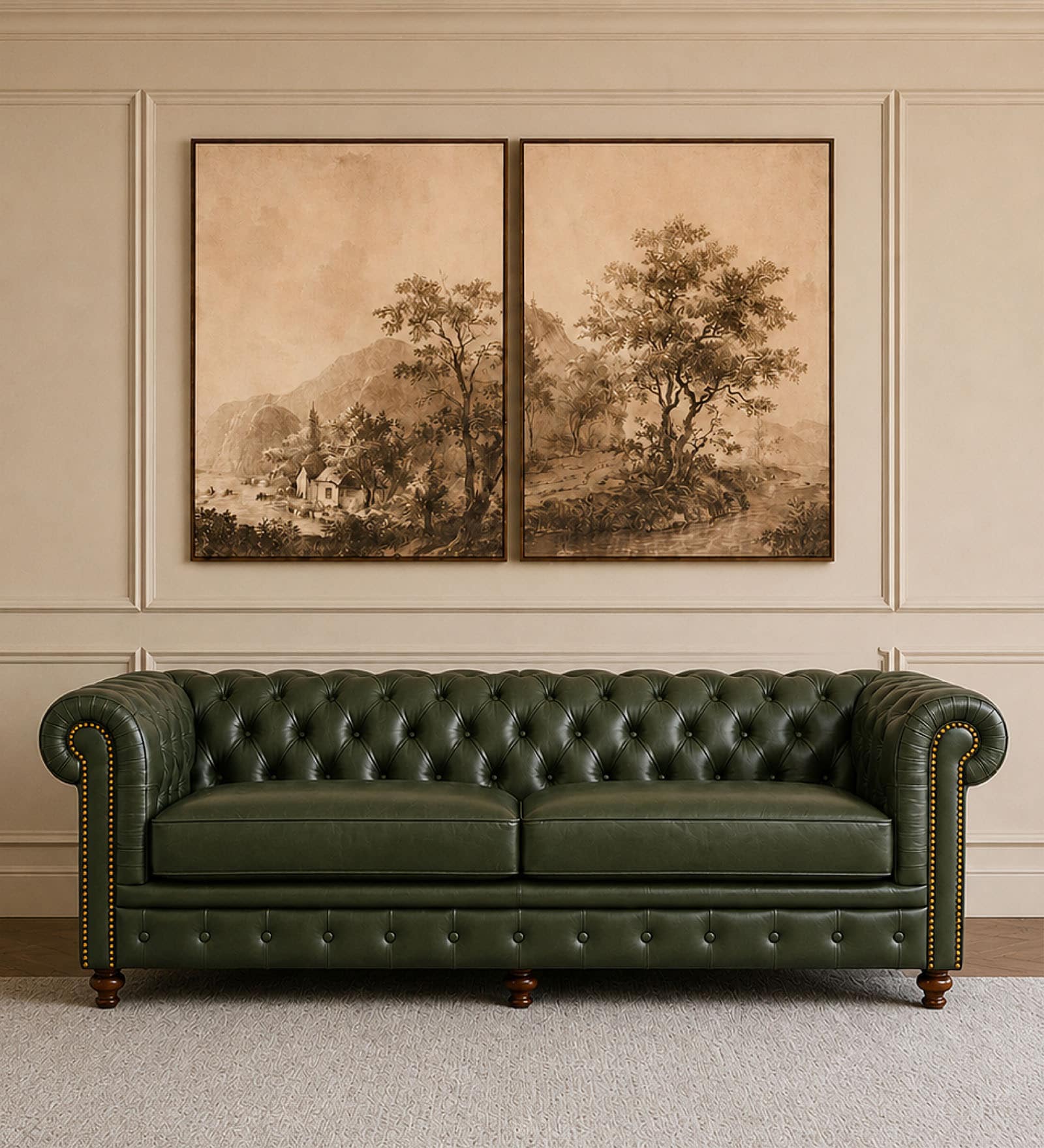 Classic Chesterfield Leather 3 Seater Sofa In Olive Green Colour Classic Chesterfield Leather 3 Seater Sofa In Olive Green Colour