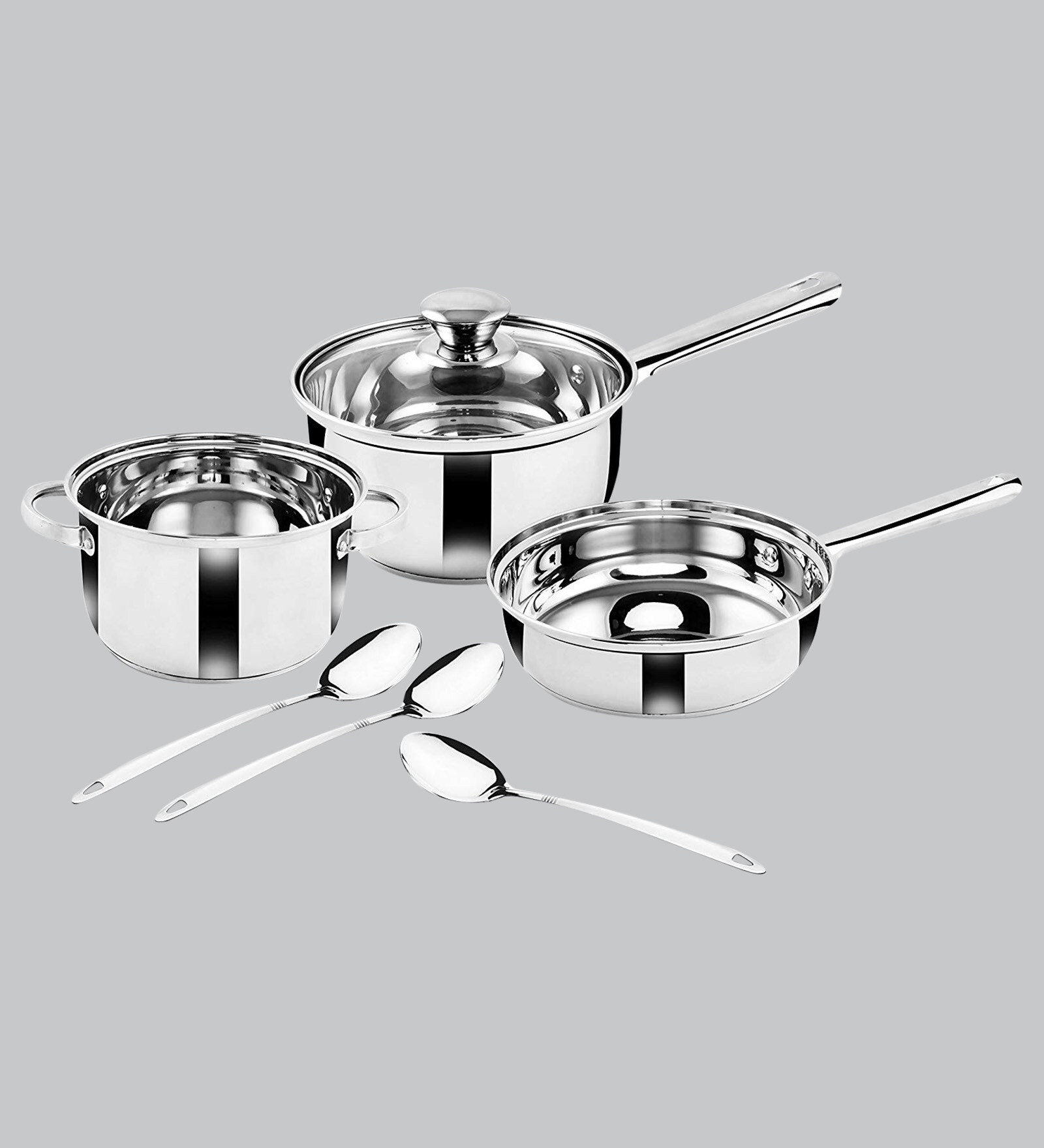 Buy Stainless Steel Capsule Bottom Cookware Set of 6 with 1 Glass lid