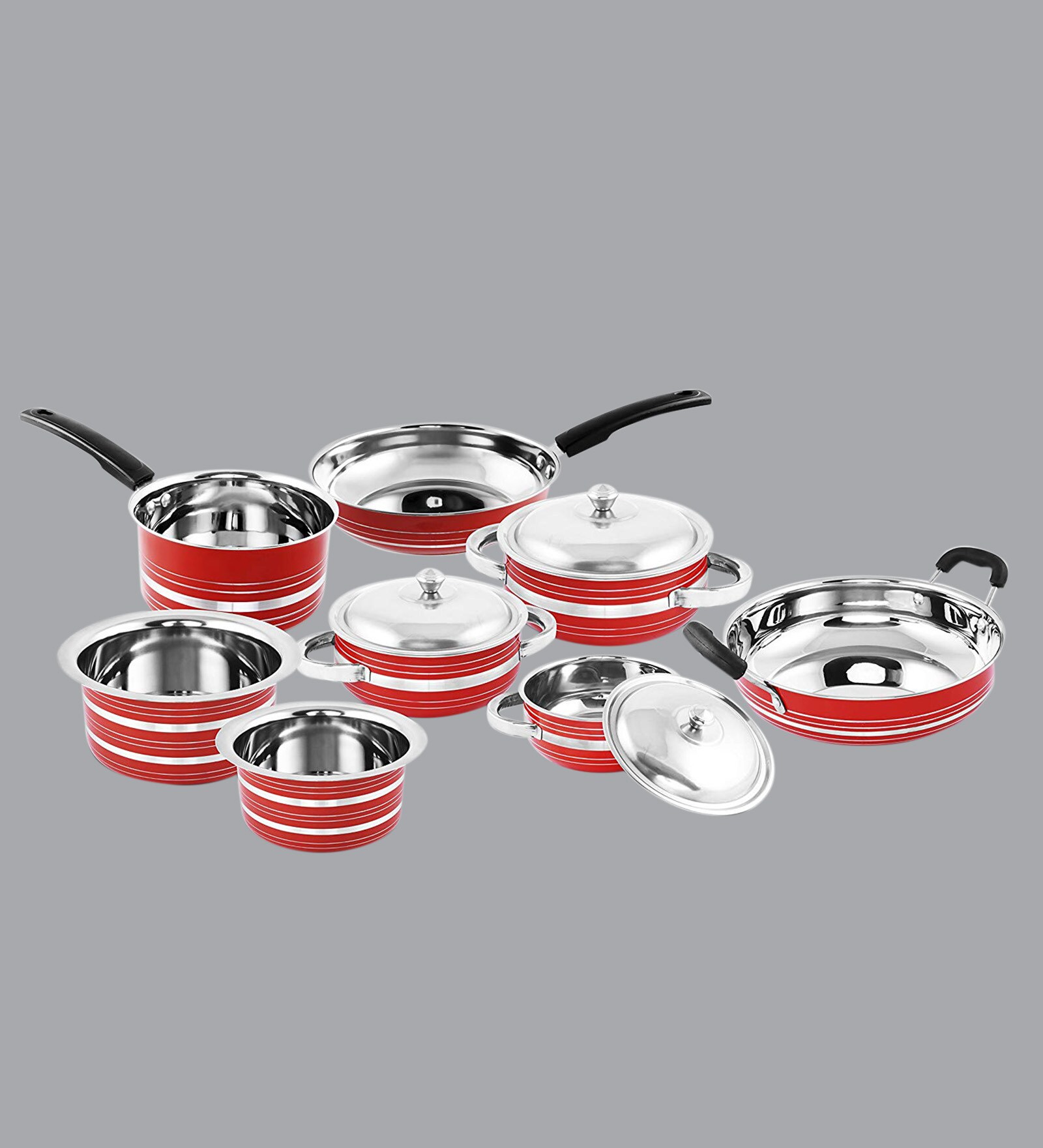 Buy Stainless Steel Cookware Set of 8 with 3 Stainless Steel lids By