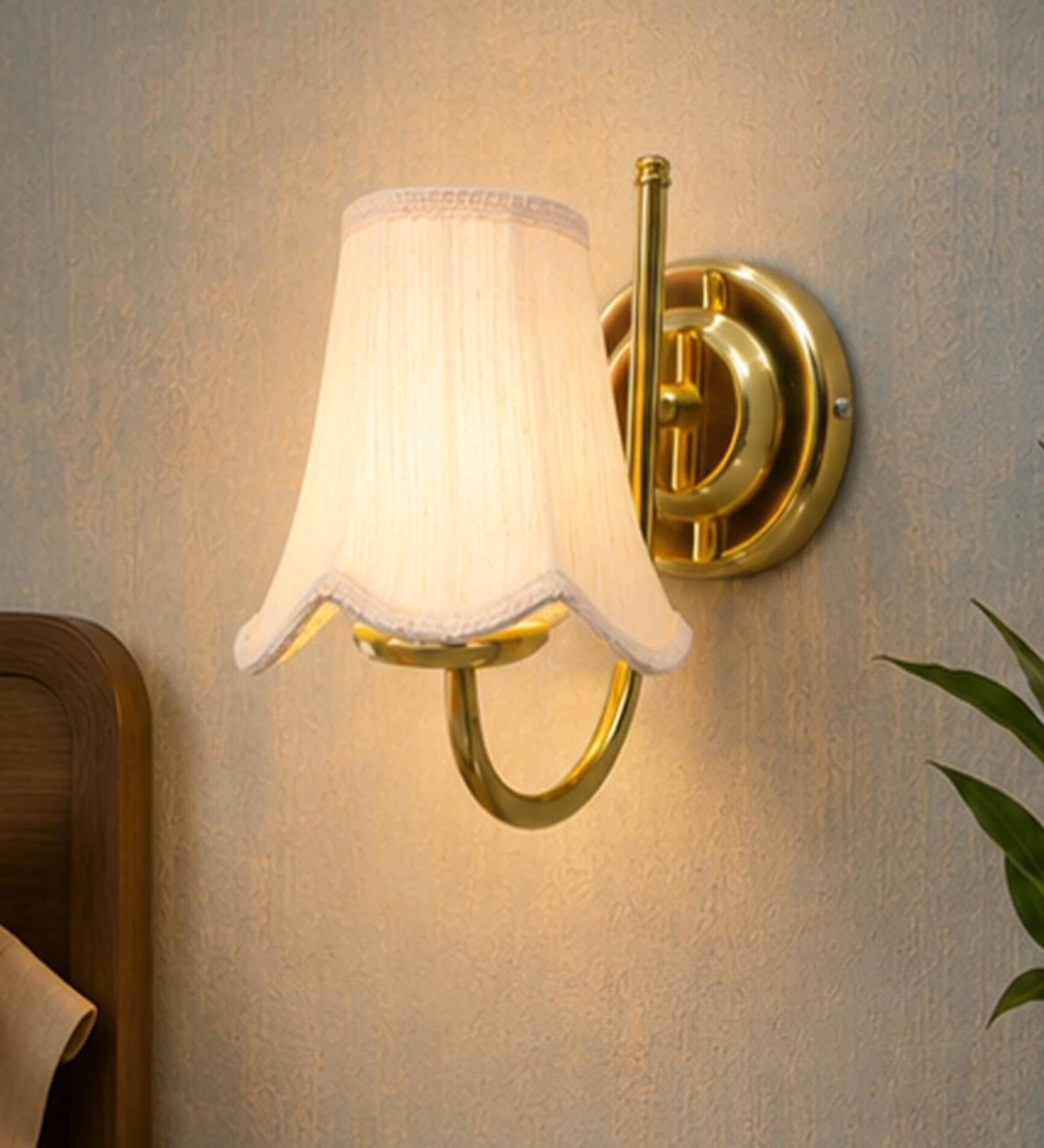 Classic Gold Off-White Fabric Shade Wall Lamp, Living Room & Office
