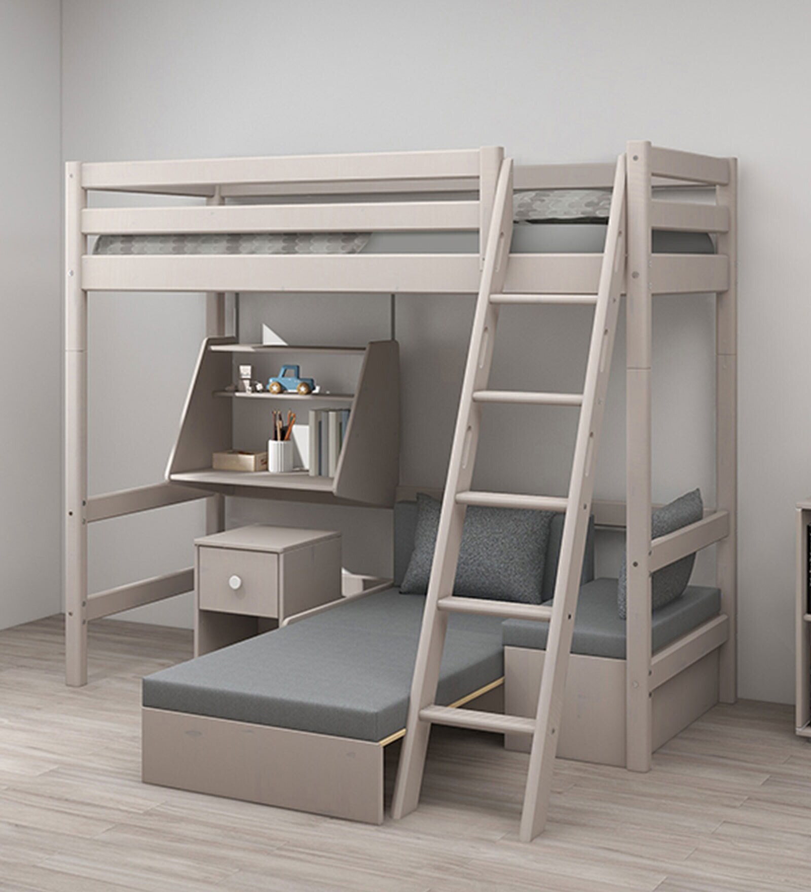 Buy Classic Solid Wood Bunk Bed in Dark Grey Finish at 100 OFF by