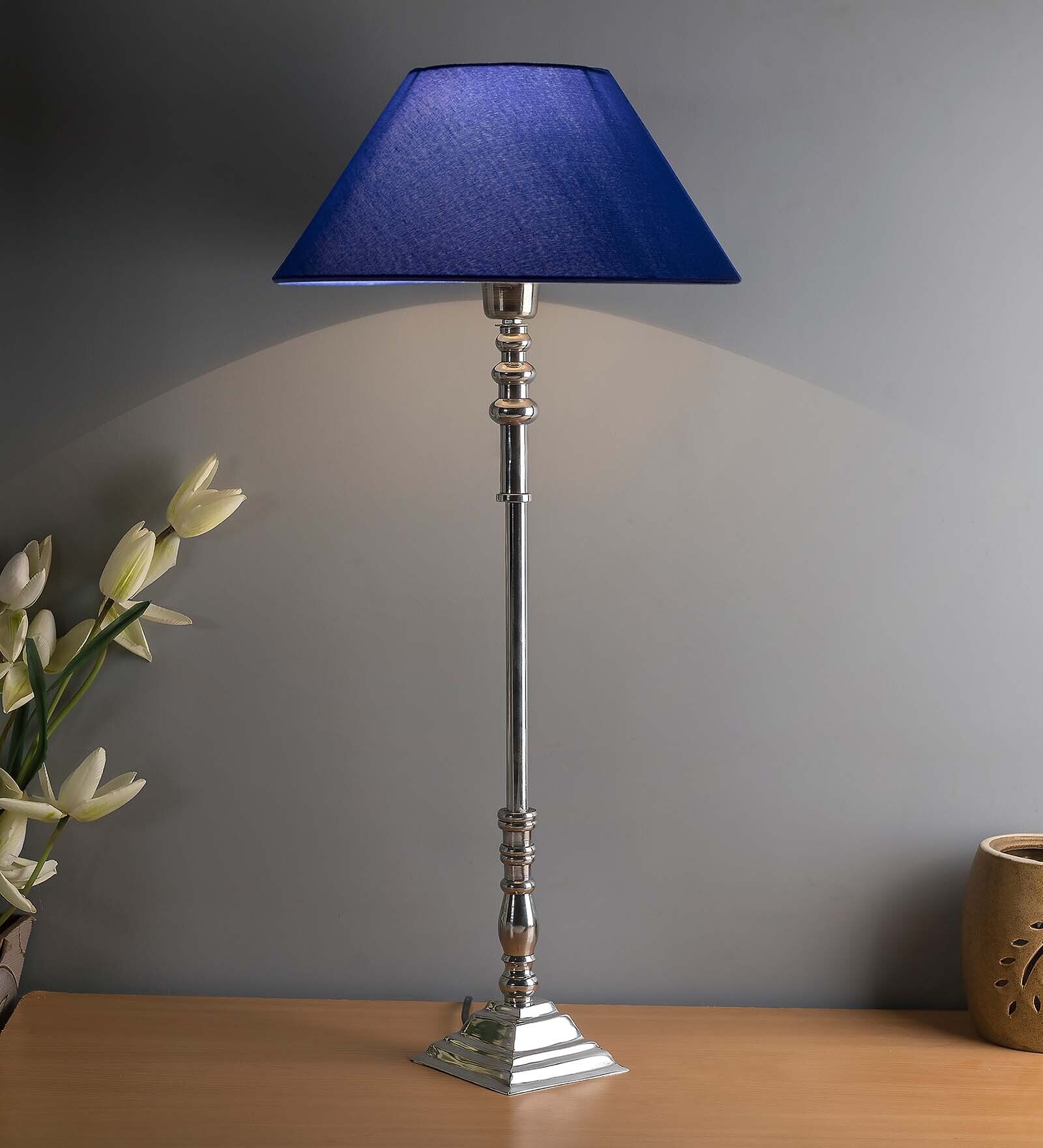 Classic Imperial Black Golden Candlestick Table Lamp, Red Drum Shade