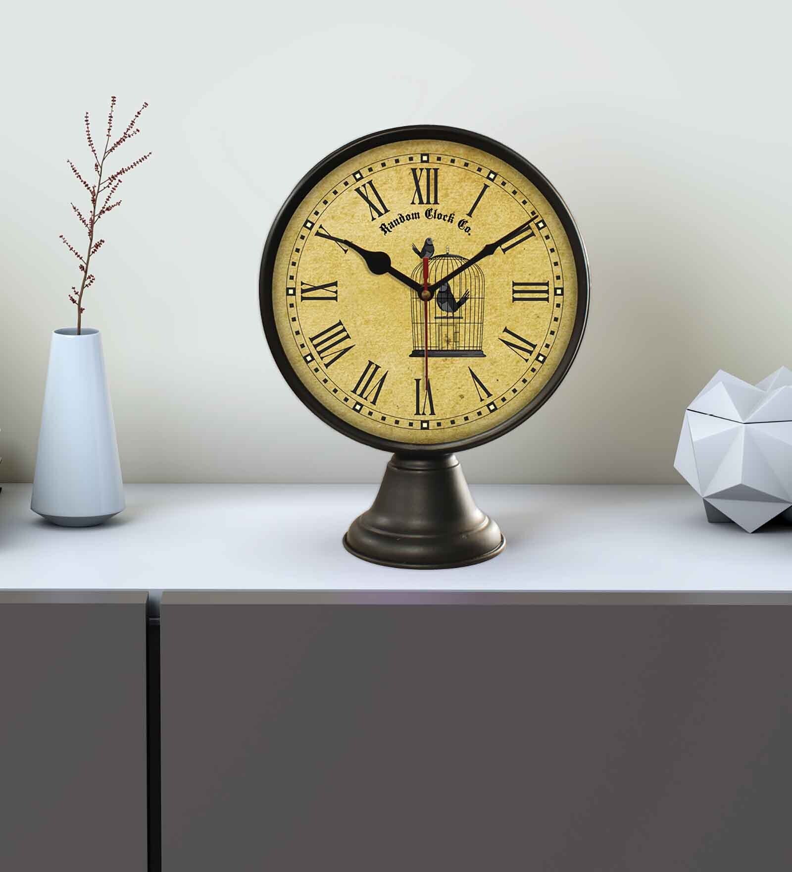 Classic Yellow & Brown Plastic Table Clock