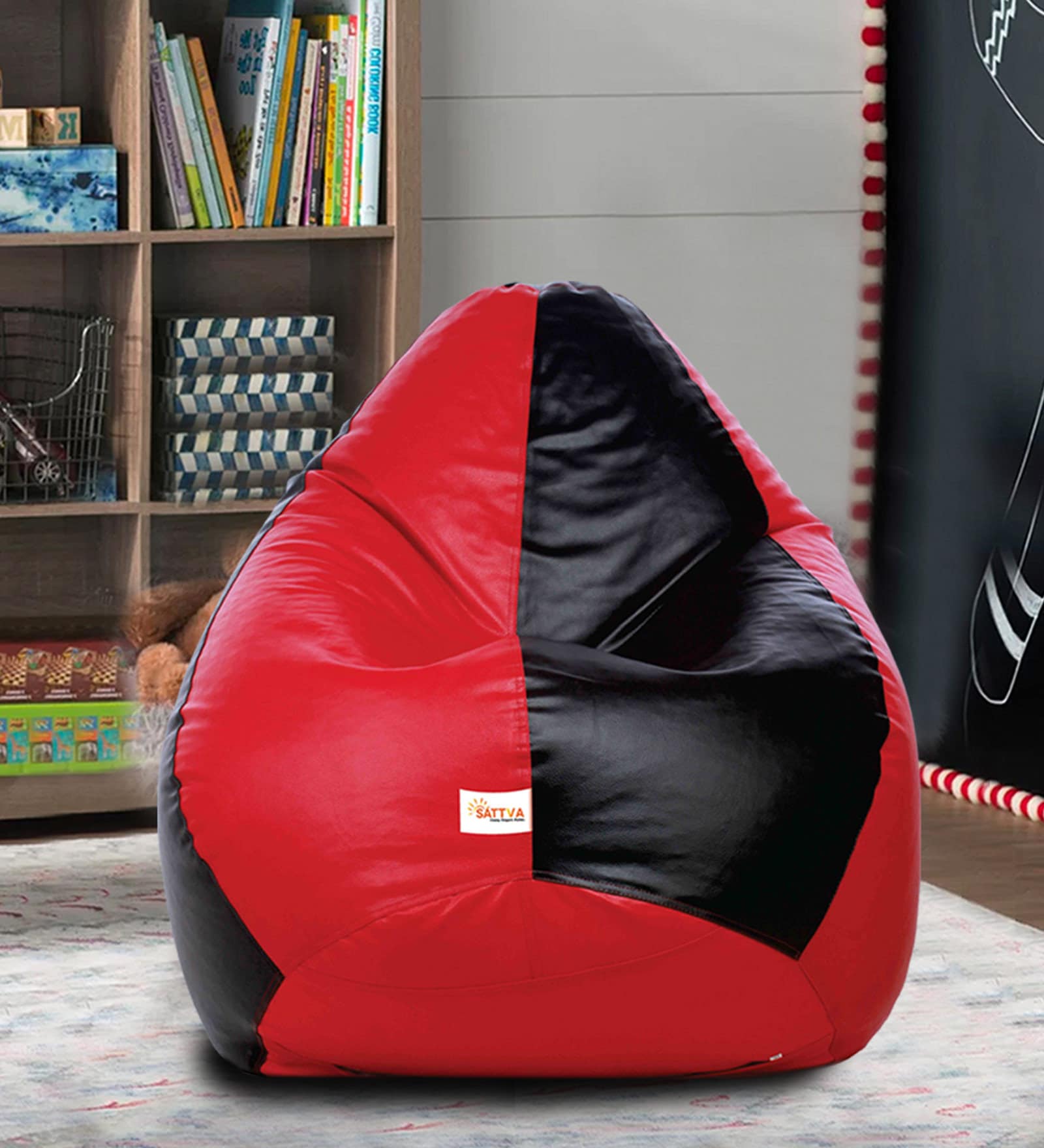 Classic XXL Bean Bag with Beans in Black & Red Colour