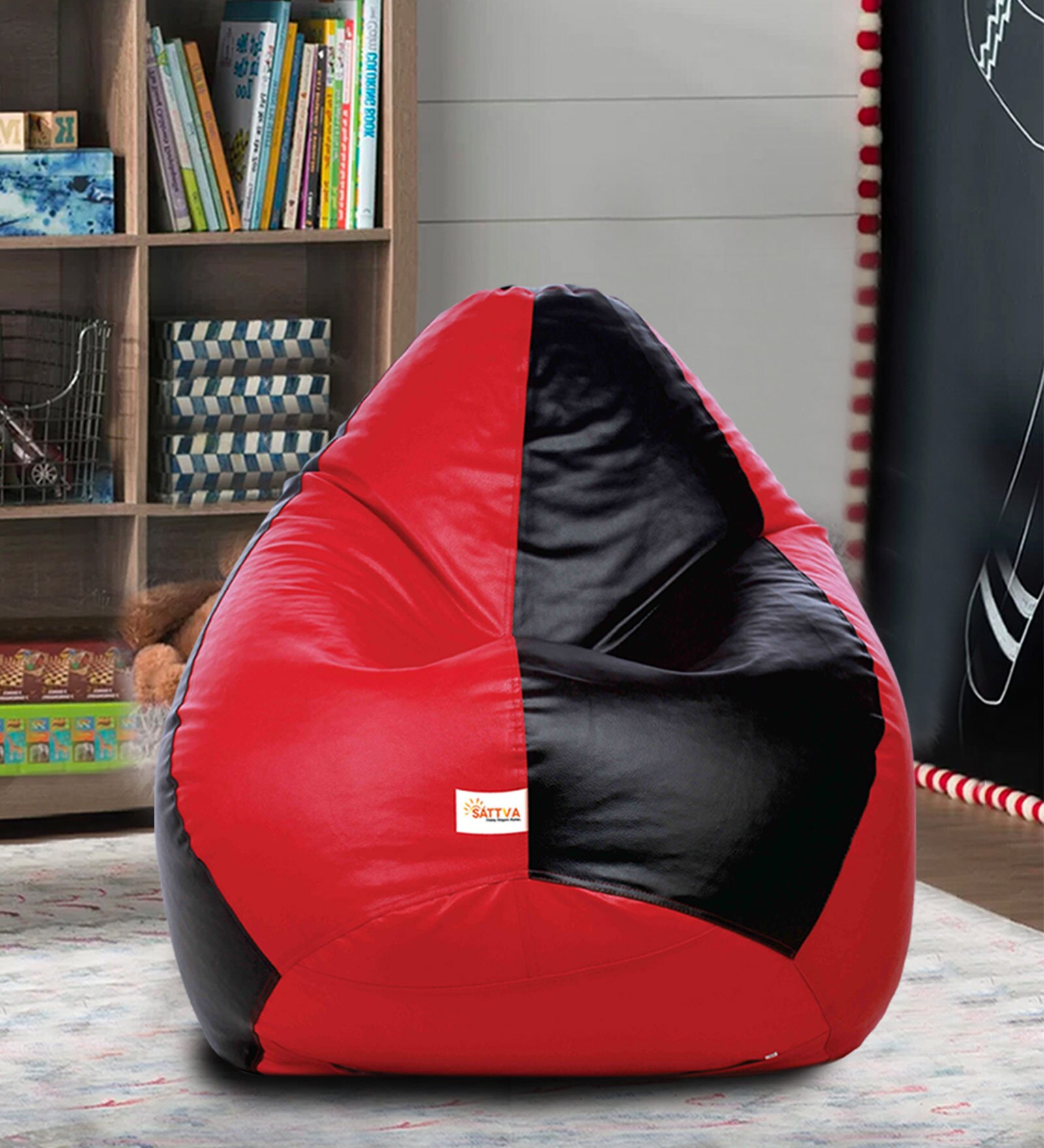 Classic XXXL Bean Bag with Beans in Black & Red Colour