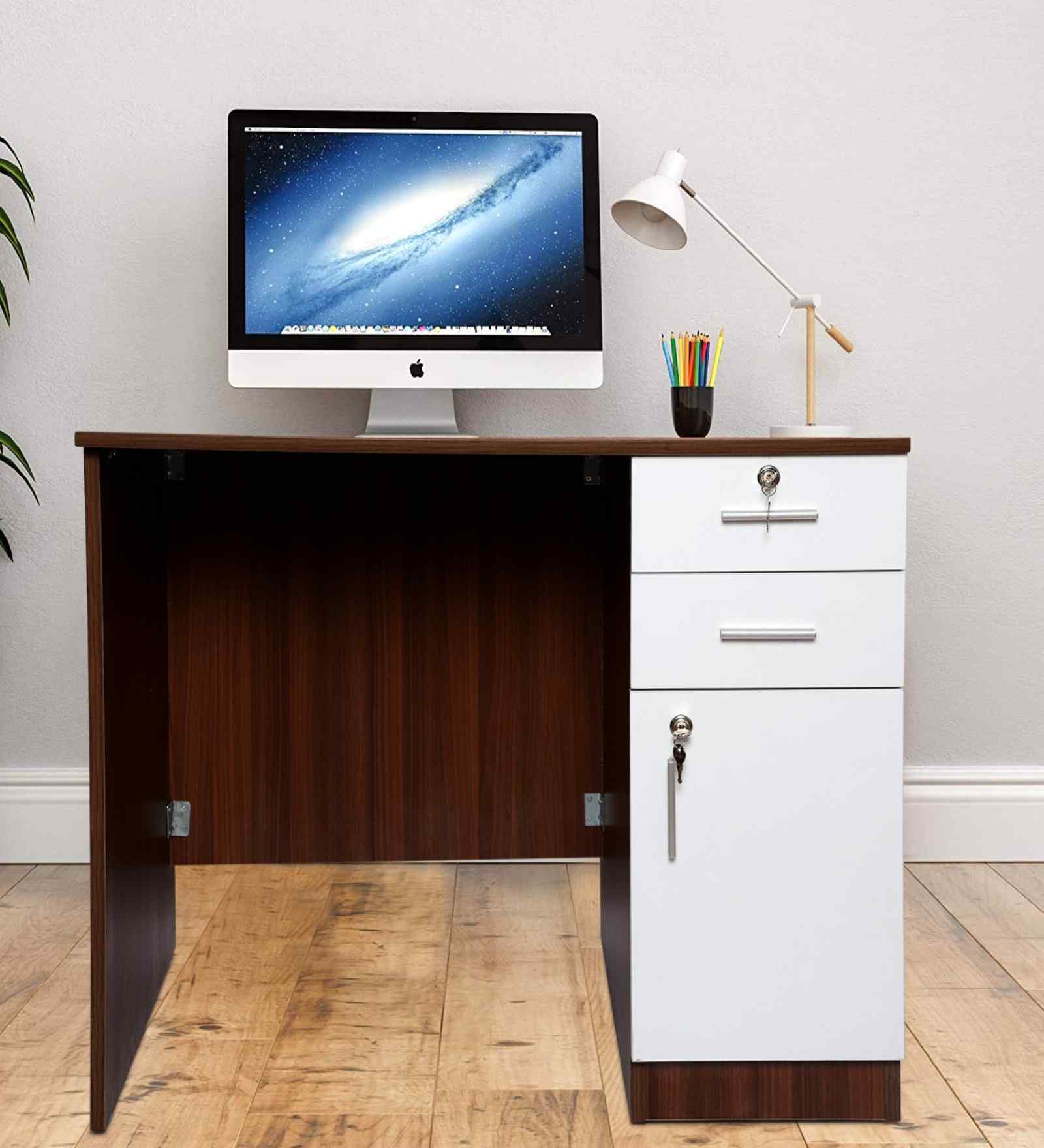 Classic Two Tone Walnut And White Colour Workstation Desk
