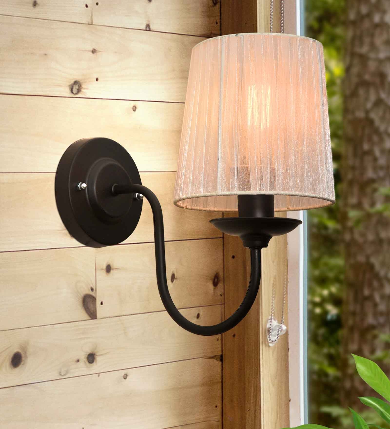 Classic Wall Sconce, E27 Industrial Vintage Gold Light, Black Sheen Fabric Shade