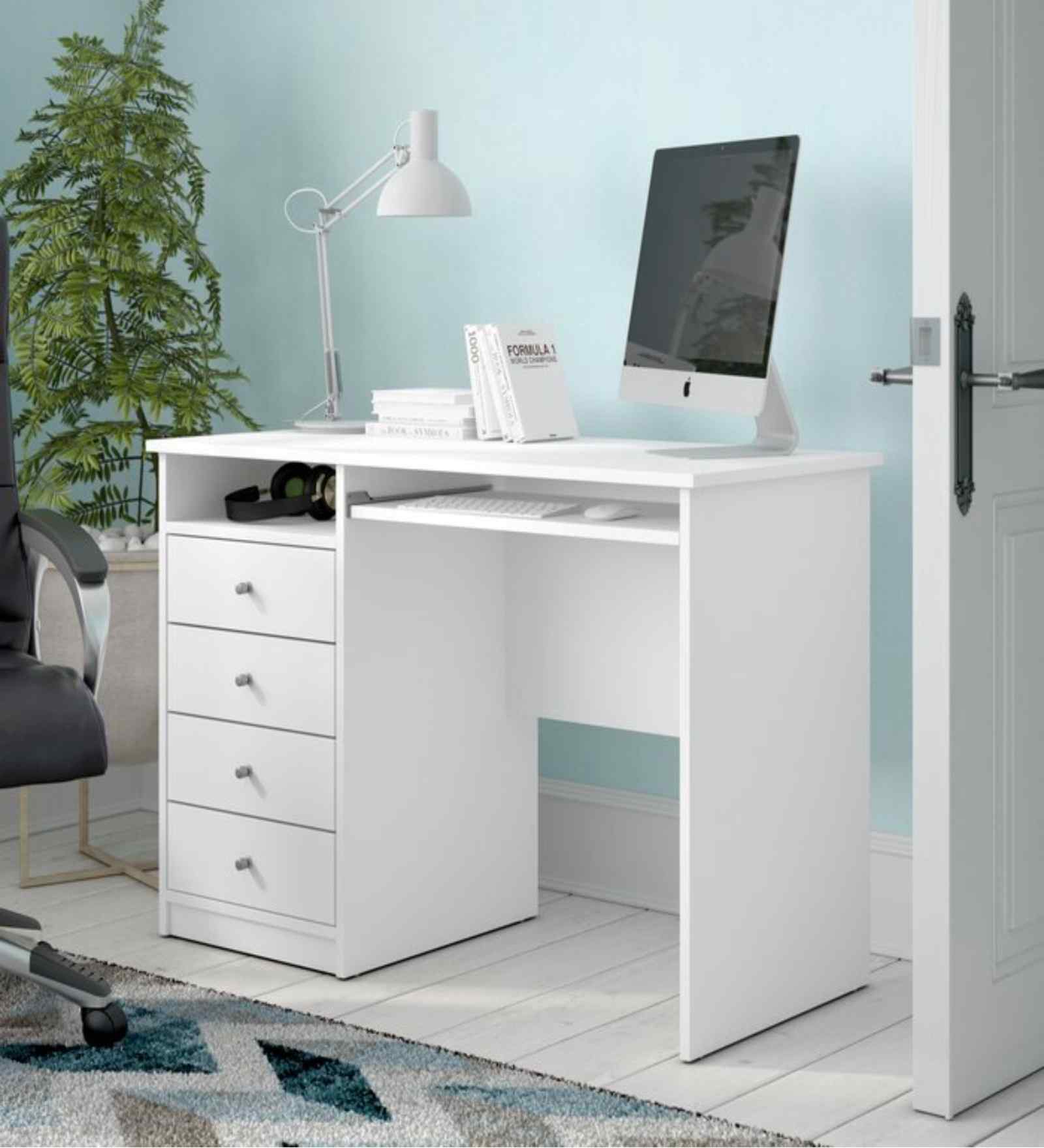 Classic White Matte Wood Finsh  Workstation Desk With Storage