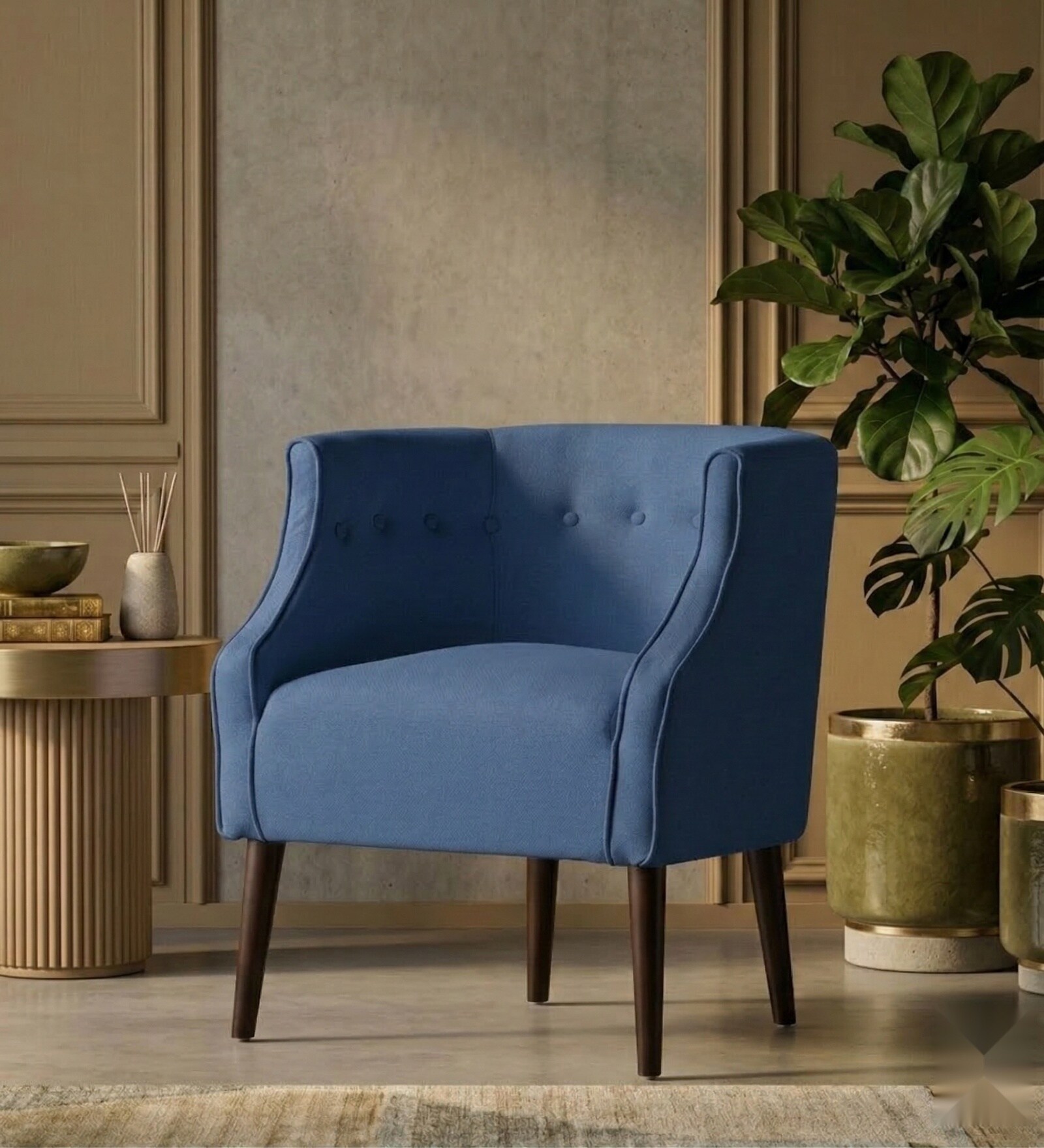 Classic Wingback Lounge Chair In Blue Color