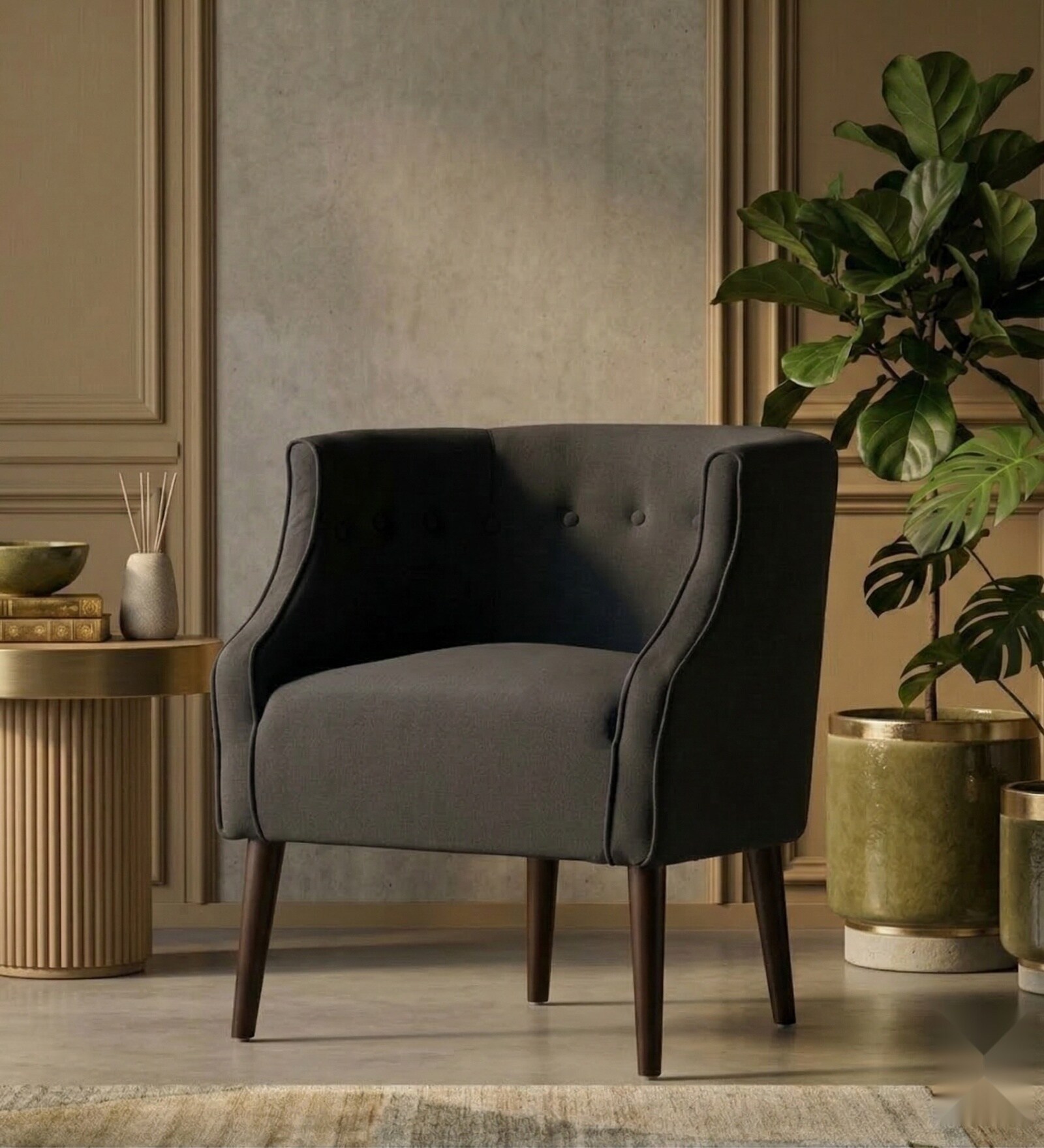 Classic Wingback Lounge Chair In Charcoal Grey Color