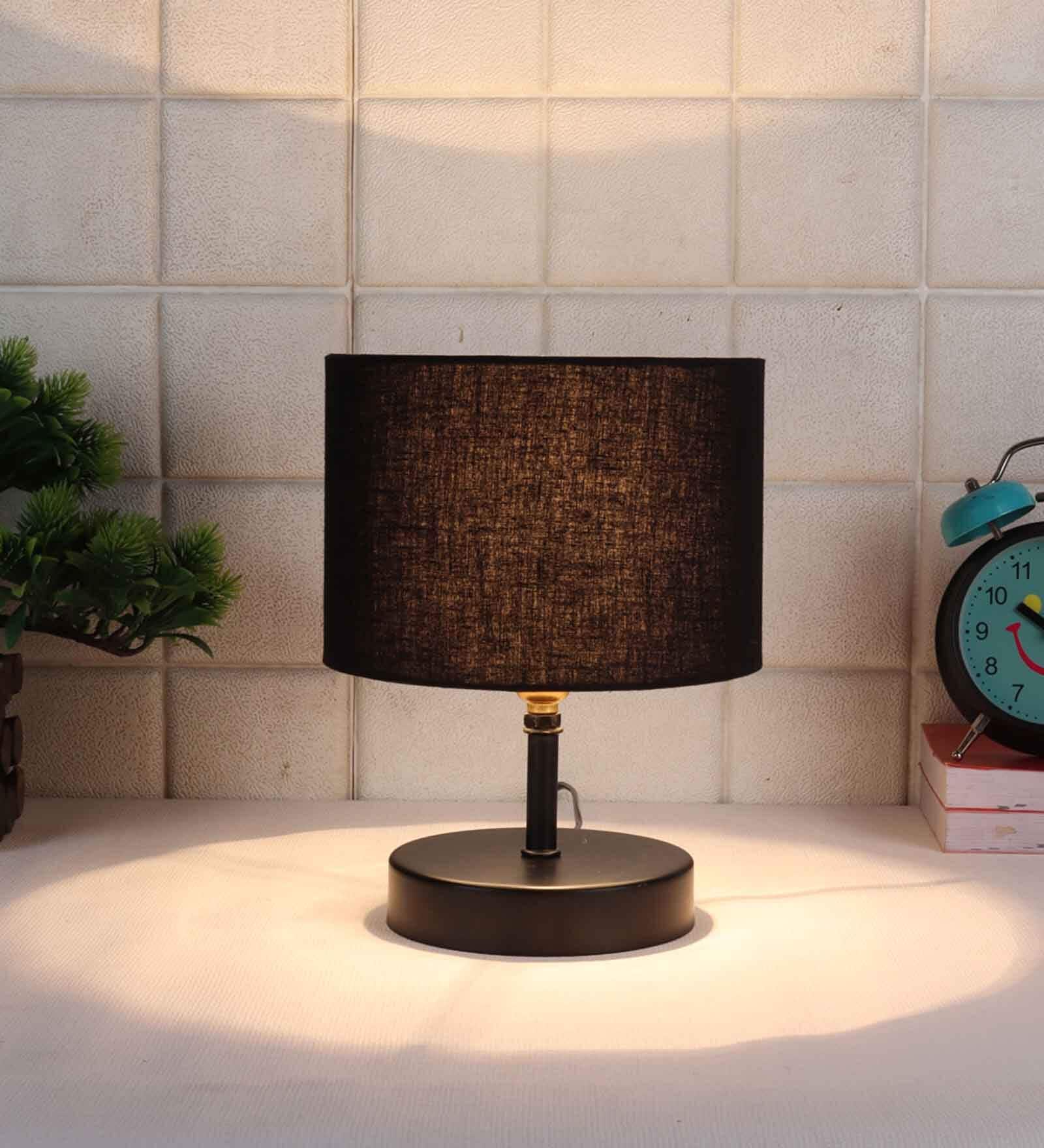 Classic Wooden Night Lamp with Cotton Shade (Black & Black) Classic Wooden Night Lamp with Cotton Shade (Black & Black)