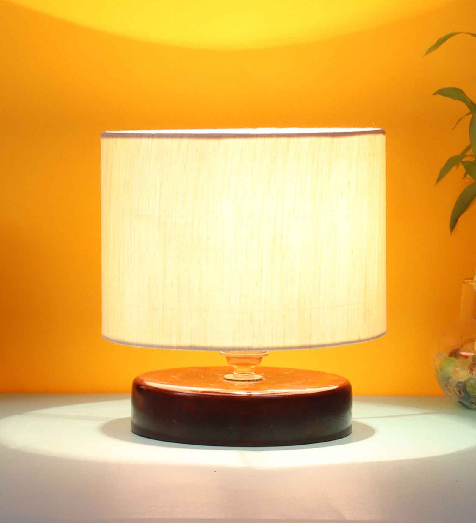 Classic Wooden Night Lamp with Cotton Shade (Brown & off-white)