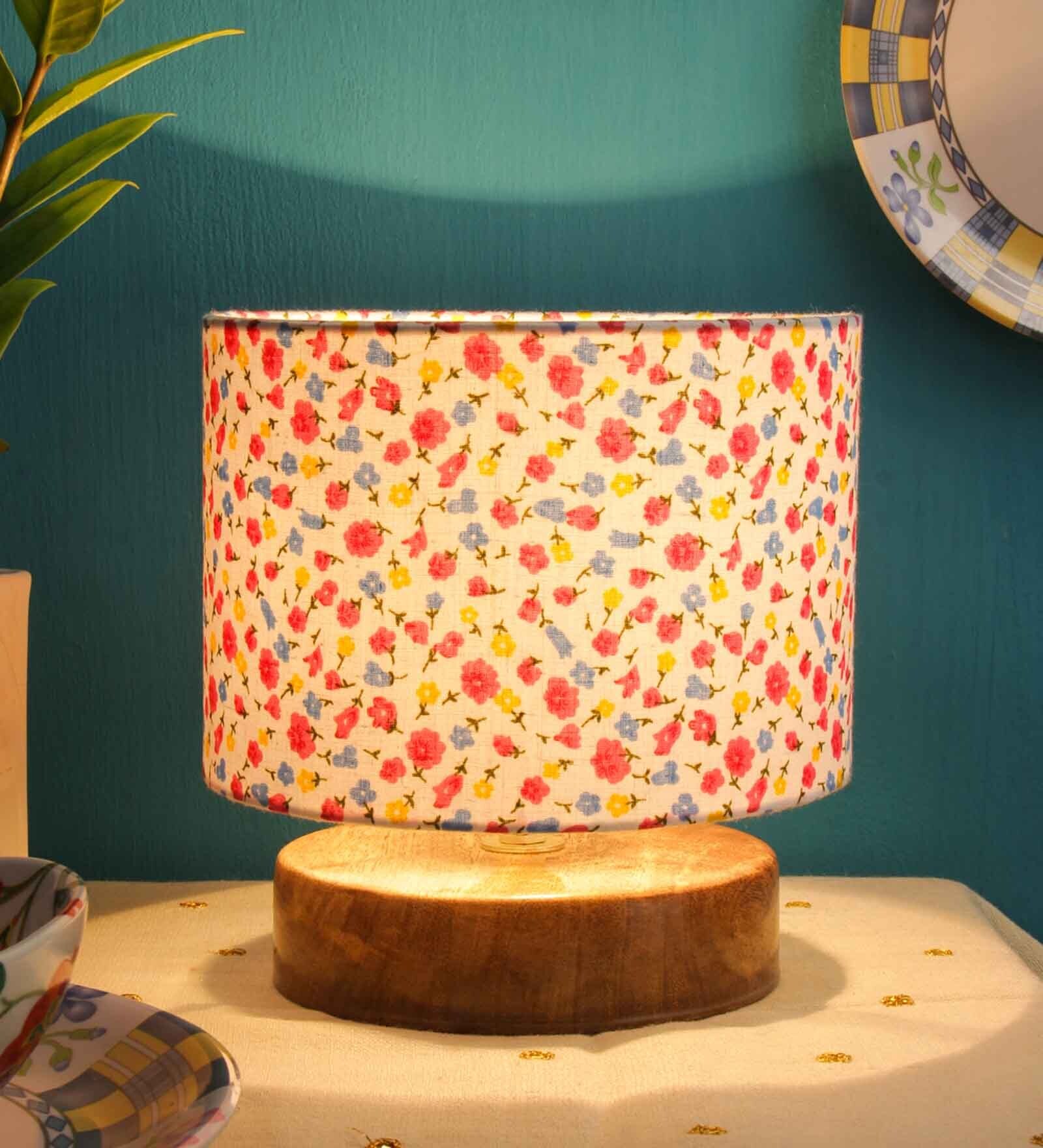 Classic Wooden Night Lamp with Cotton Shade (Natural & Multicolor)