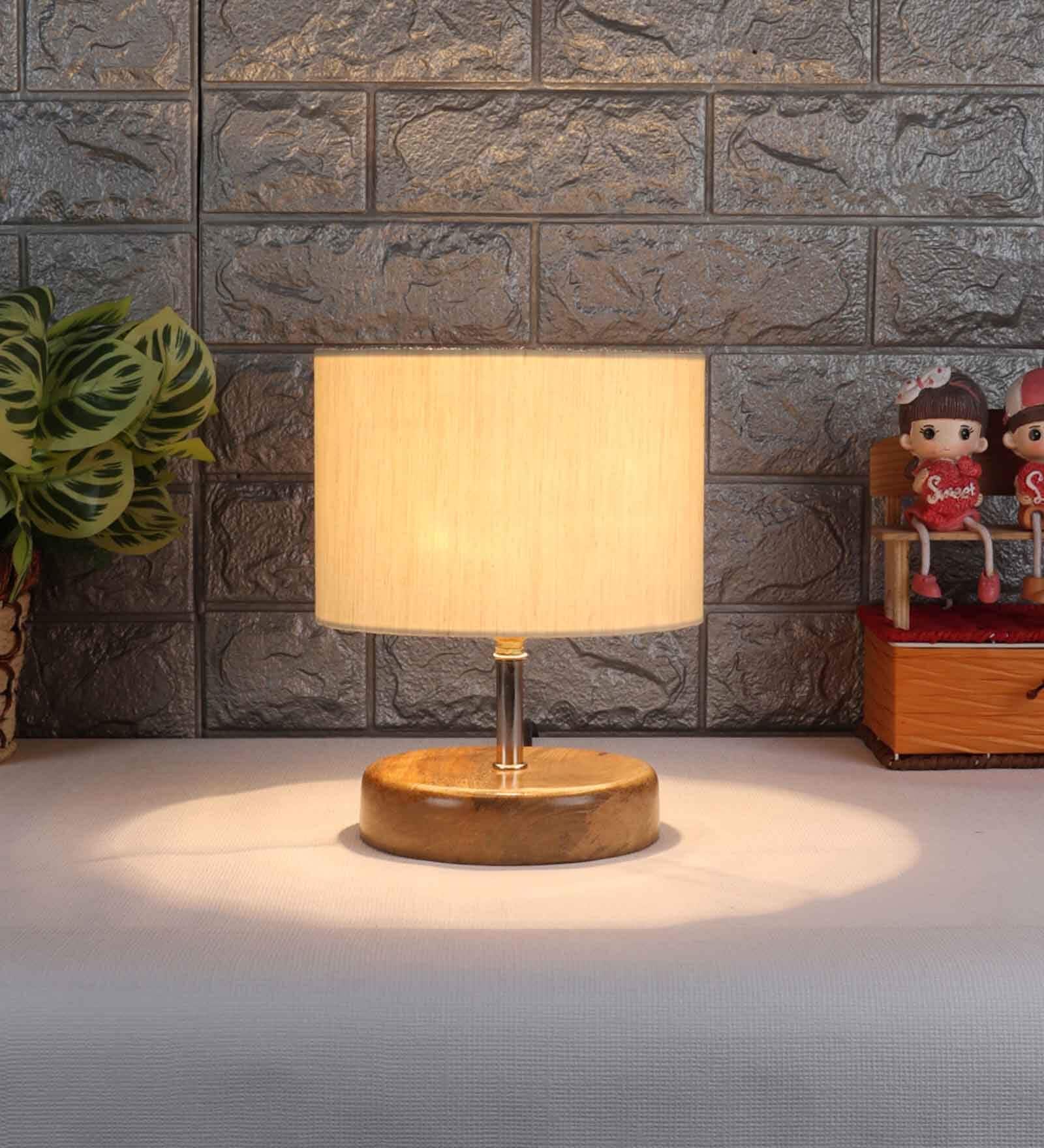 Classic Wooden Night Lamp with Cotton Shade (Natural & off-white)