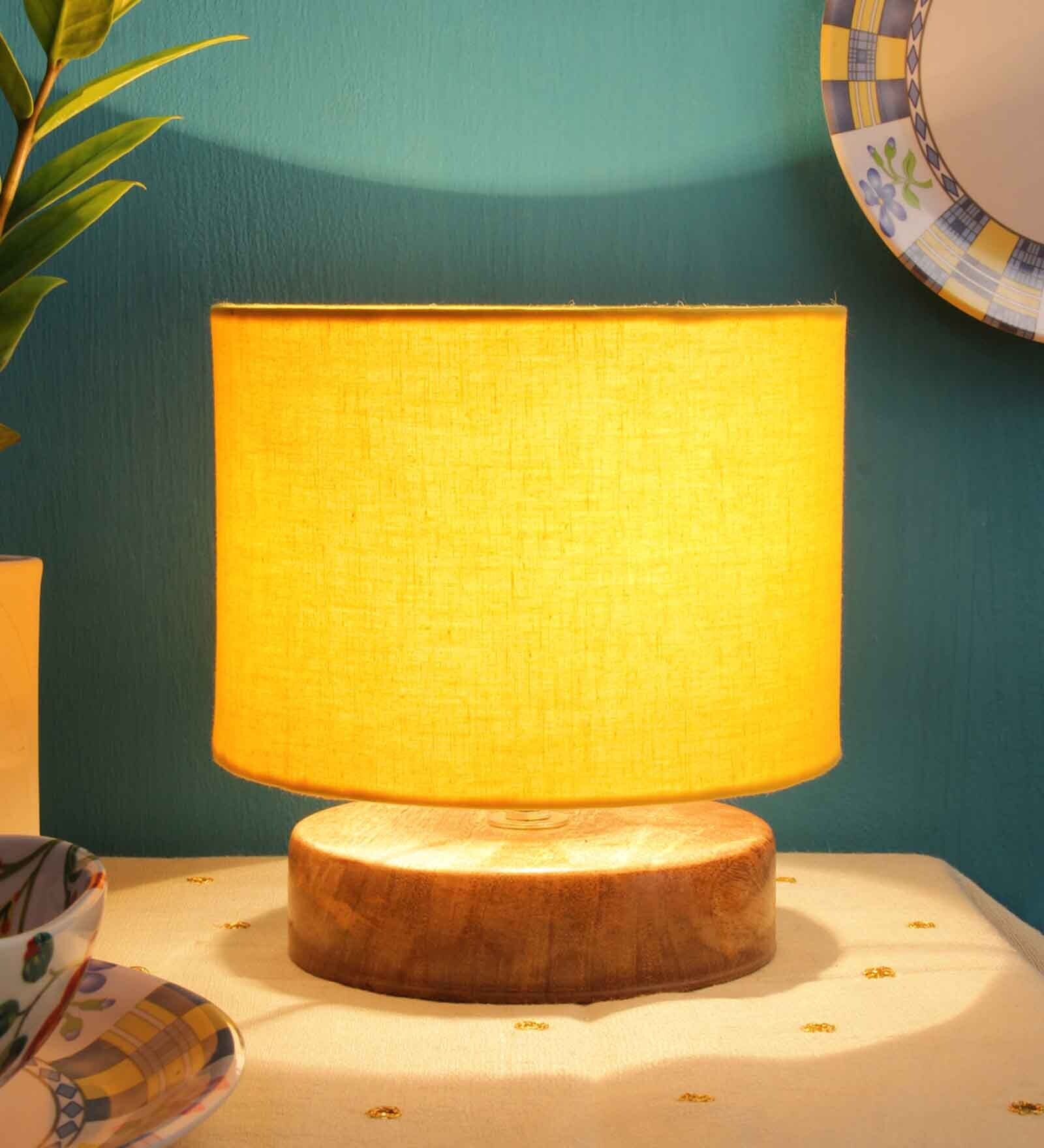 Classic Wooden Night Lamp with Cotton Shade (Natural & Yellow)