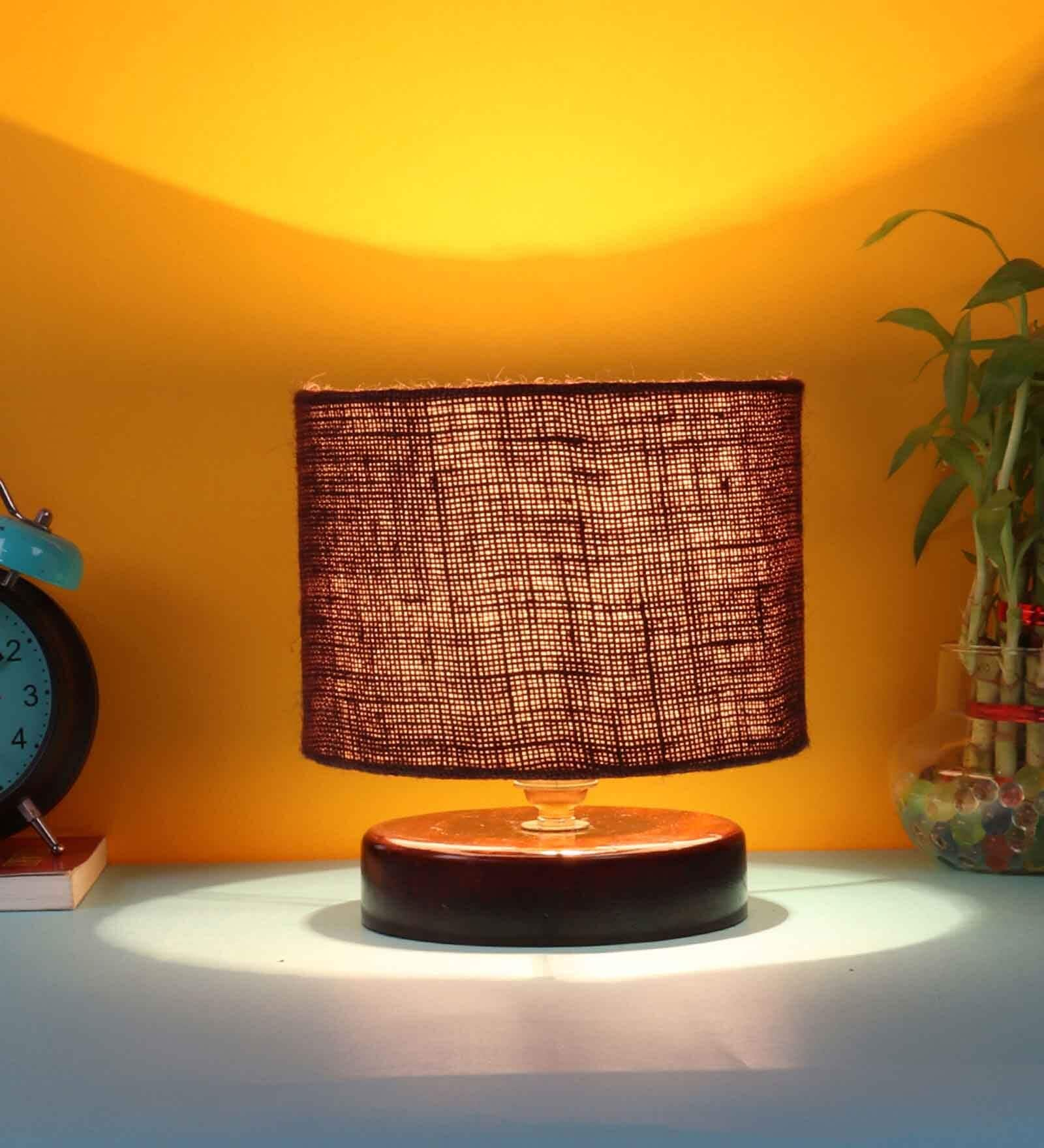 Buy Classic Wooden Night Lamp With Jute Shade Brown And Brown At 53 Off By New Era Pepperfry