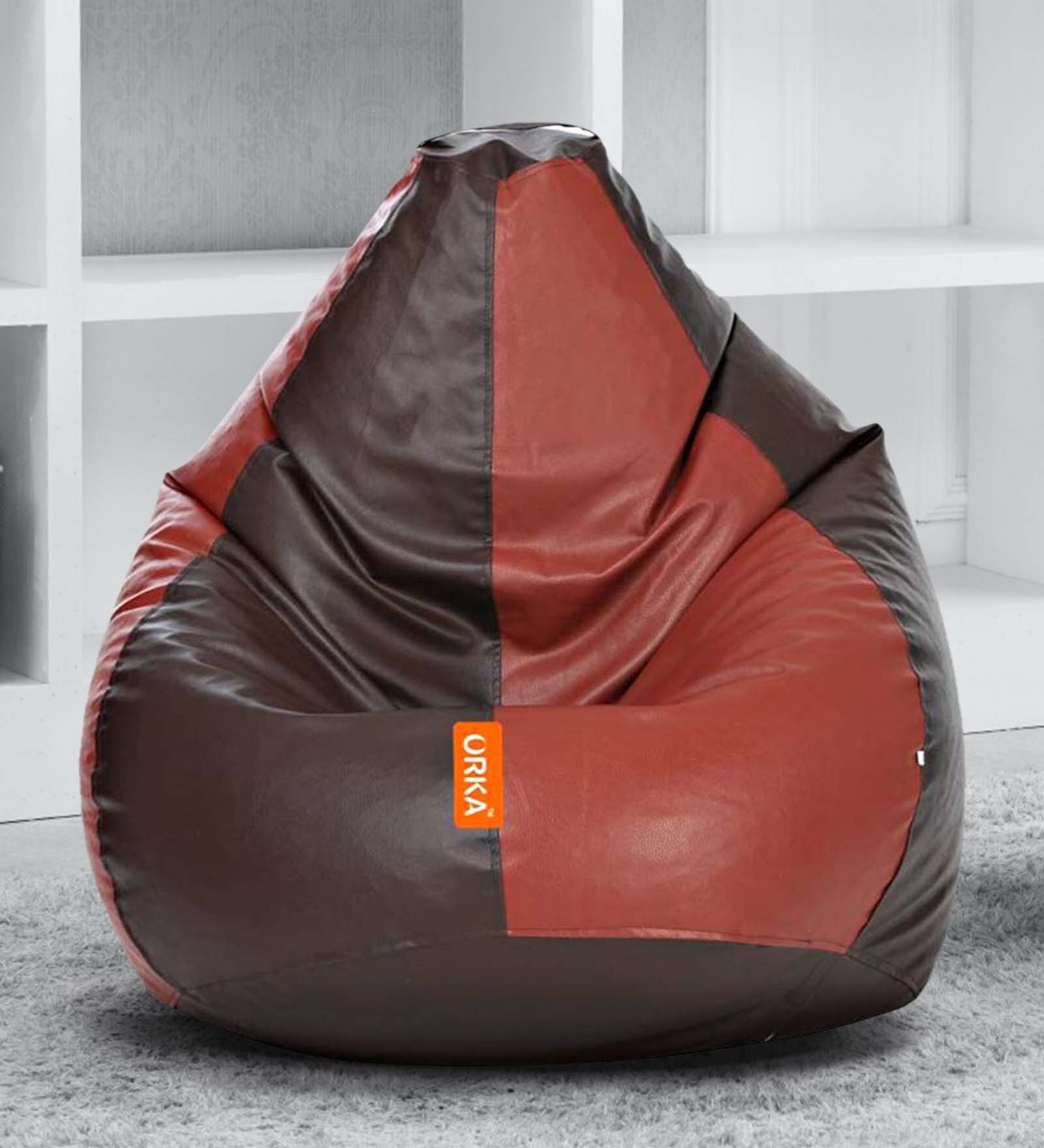 Classic XL Bean Bag with Beans in Black & Tan Colour