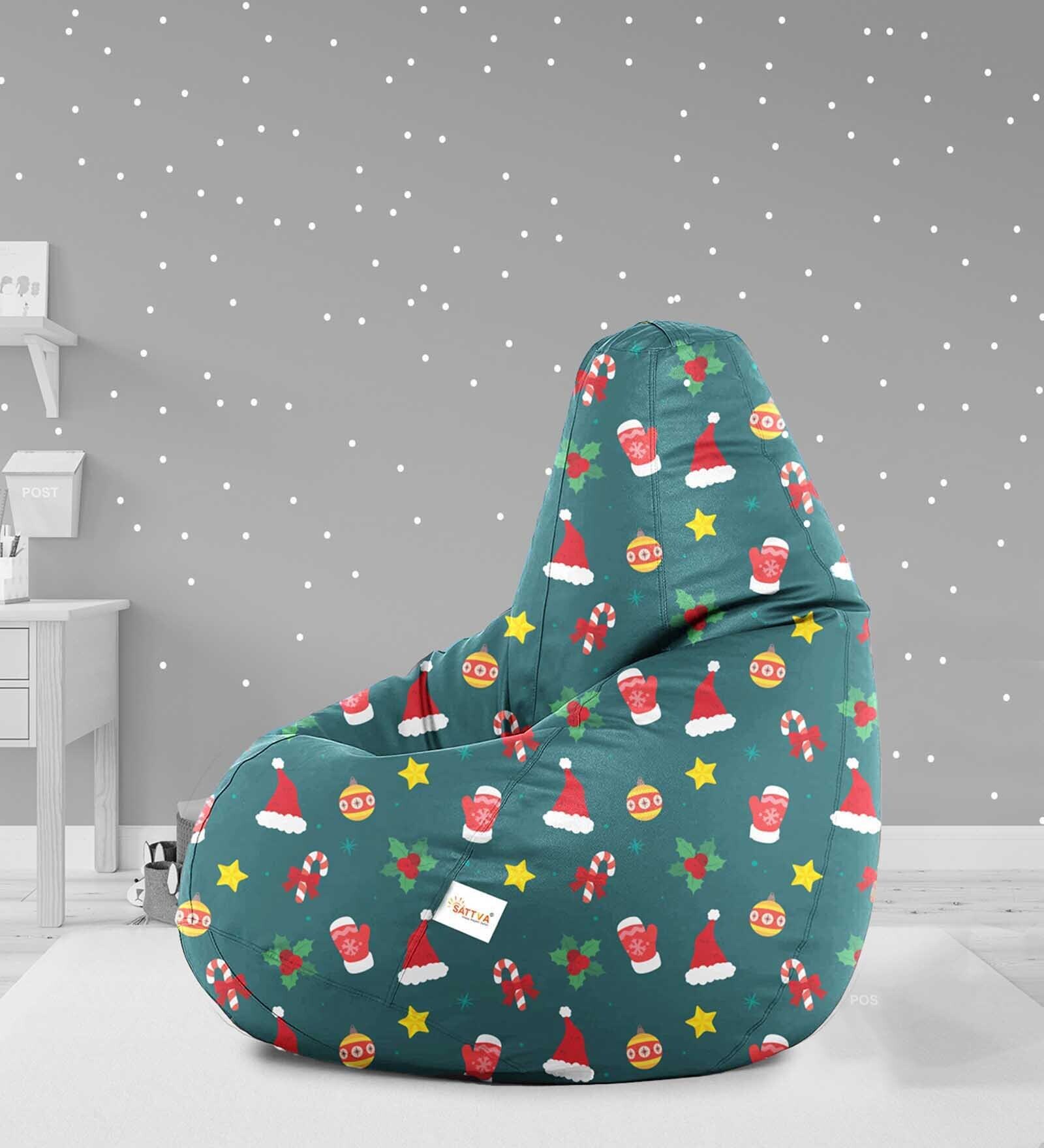Classic XXL Canvas Bean Bag with Beans in Merry Christmas Multi Print Colour