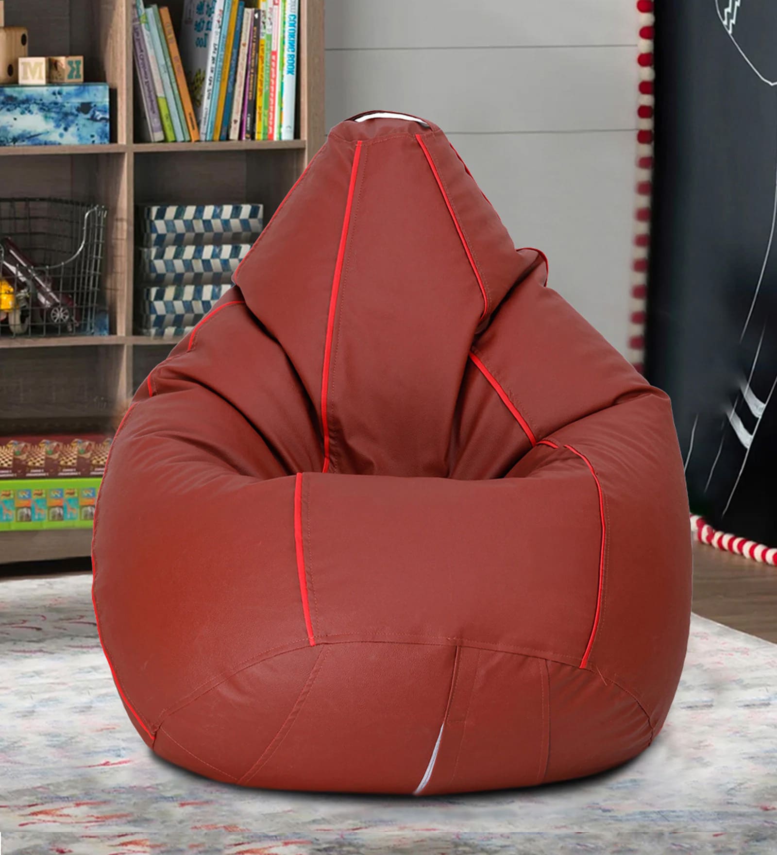 Classic XXXL Bean Bag with Beans in Tan Colour with Red Piping