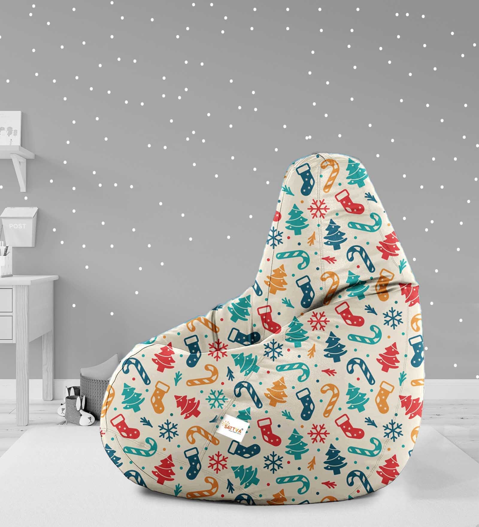 Classic XXXL Fabric Bean Bag with Beans in Snowflakes Multi Print Colour
