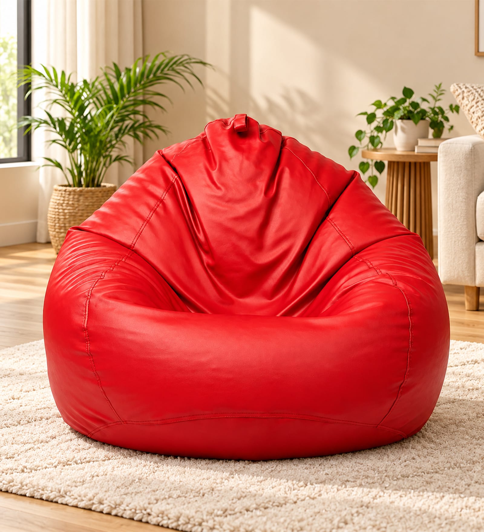 Classic XXXL Leatherette Bean Bag With Beans In Red Colour Classic XXXL Leatherette Bean Bag With Beans In Red Colour