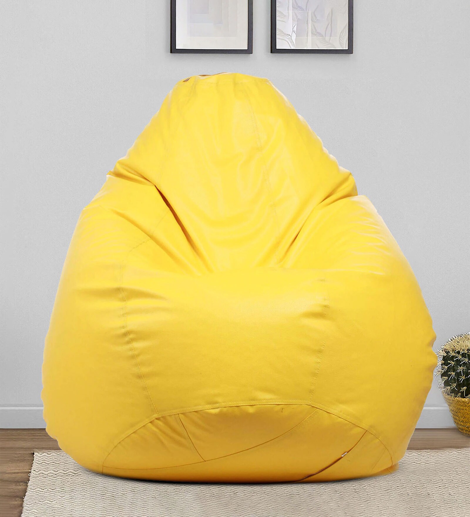 Classic XXXL Leatherette Bean Bag with Beans in Yellow Colour