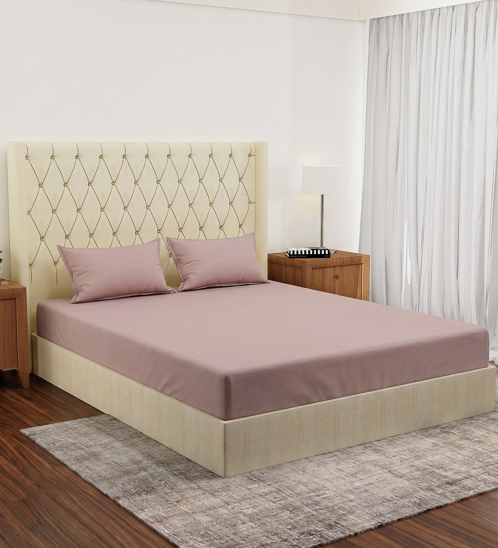 Orange Solid 210 TC Cotton King Sized Bedsheet With 2 Pillow Covers