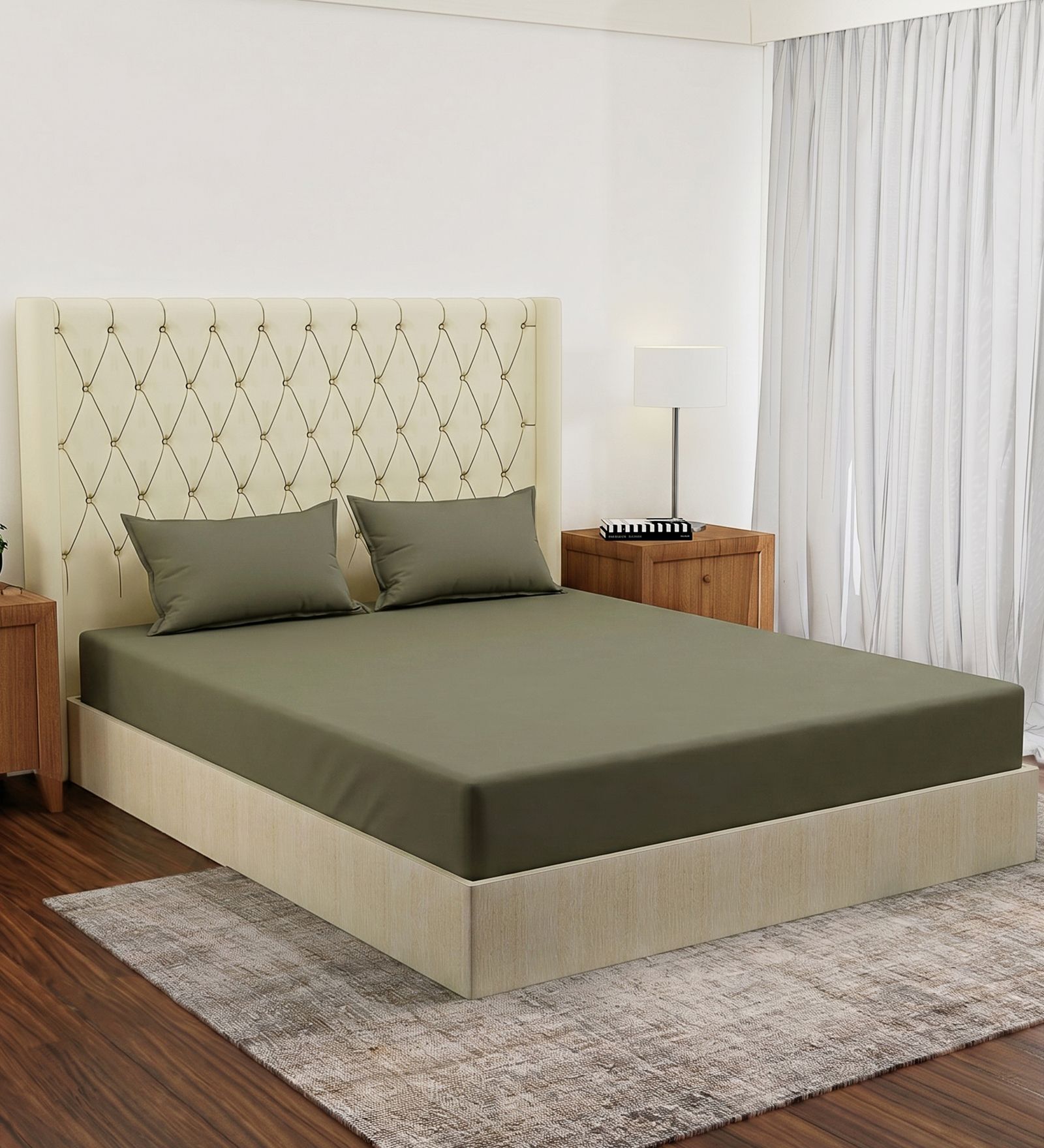 Brown Solid 210 TC Cotton King Sized Bedsheet With 2 Pillow Covers