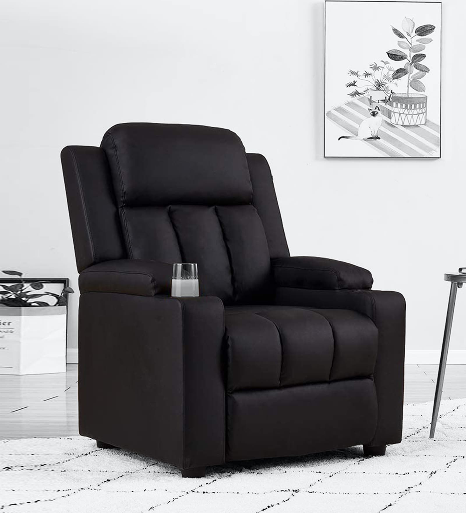 Classy Recliner with cupholders in Black Colour