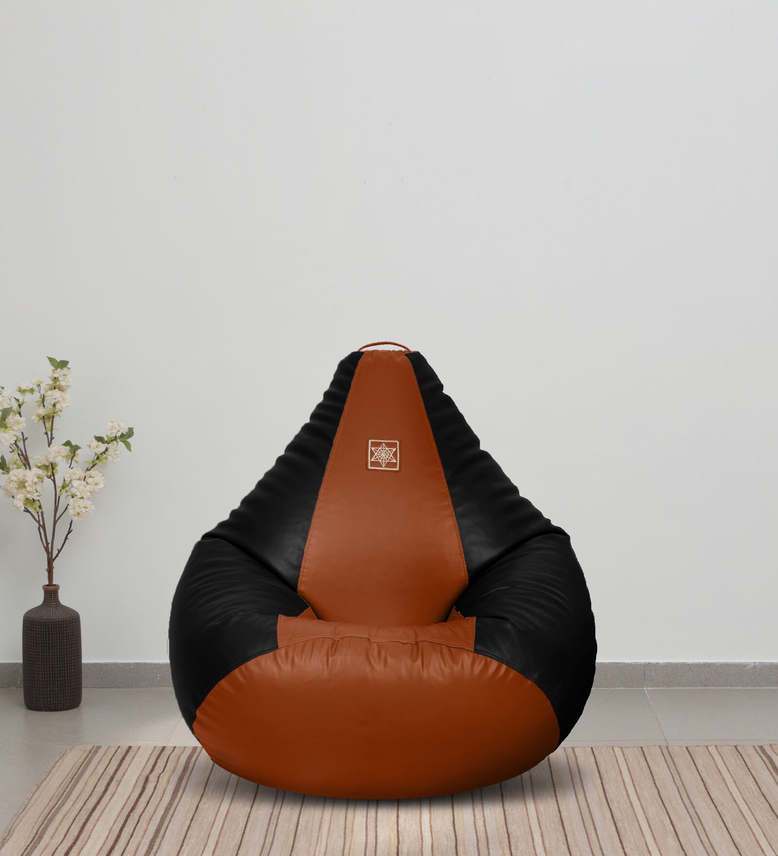Classy XXXL Leatherette Bean Bag Cover in Black & Tan Colour