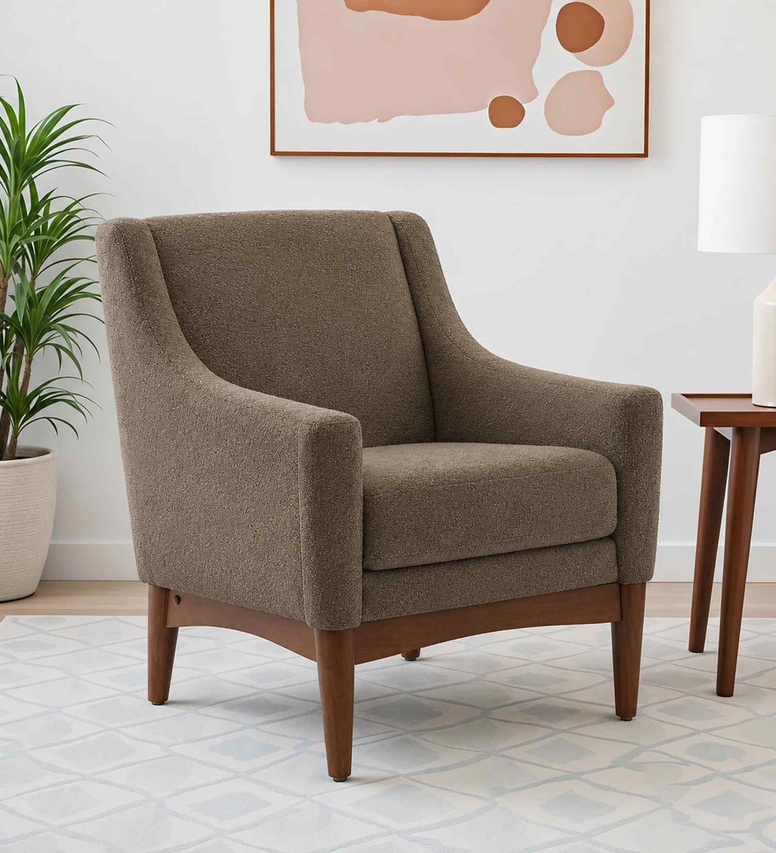 Claudia Boucle Fabric Arm Chair In Brown Colour