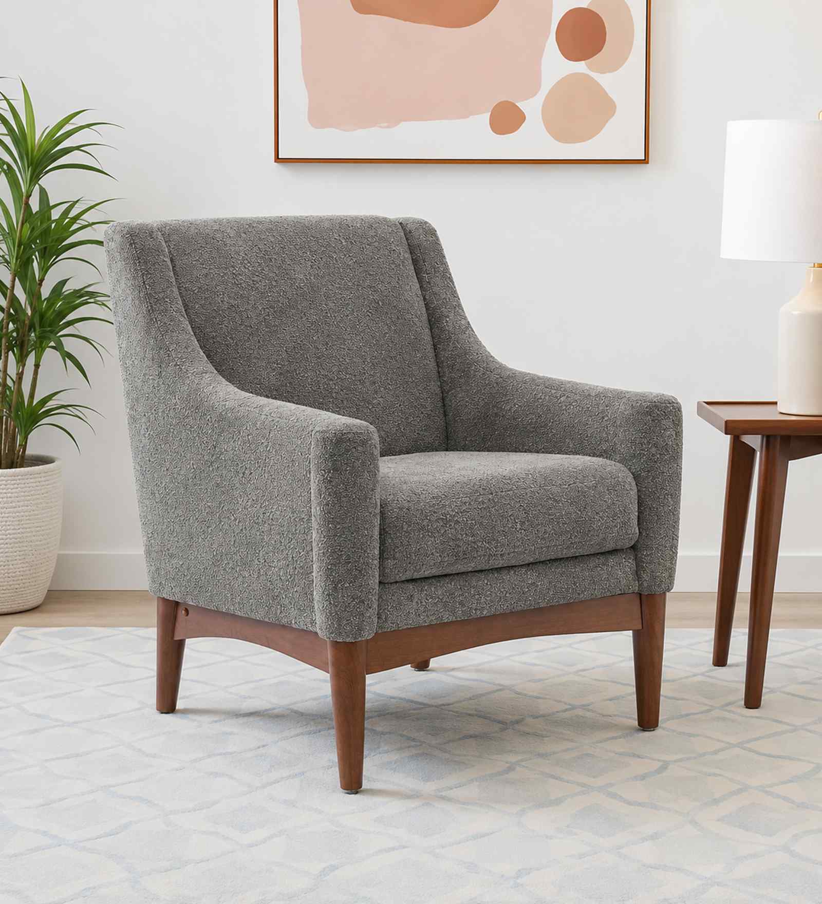 Claudia Boucle Fabric Arm Chair In Grey Colour