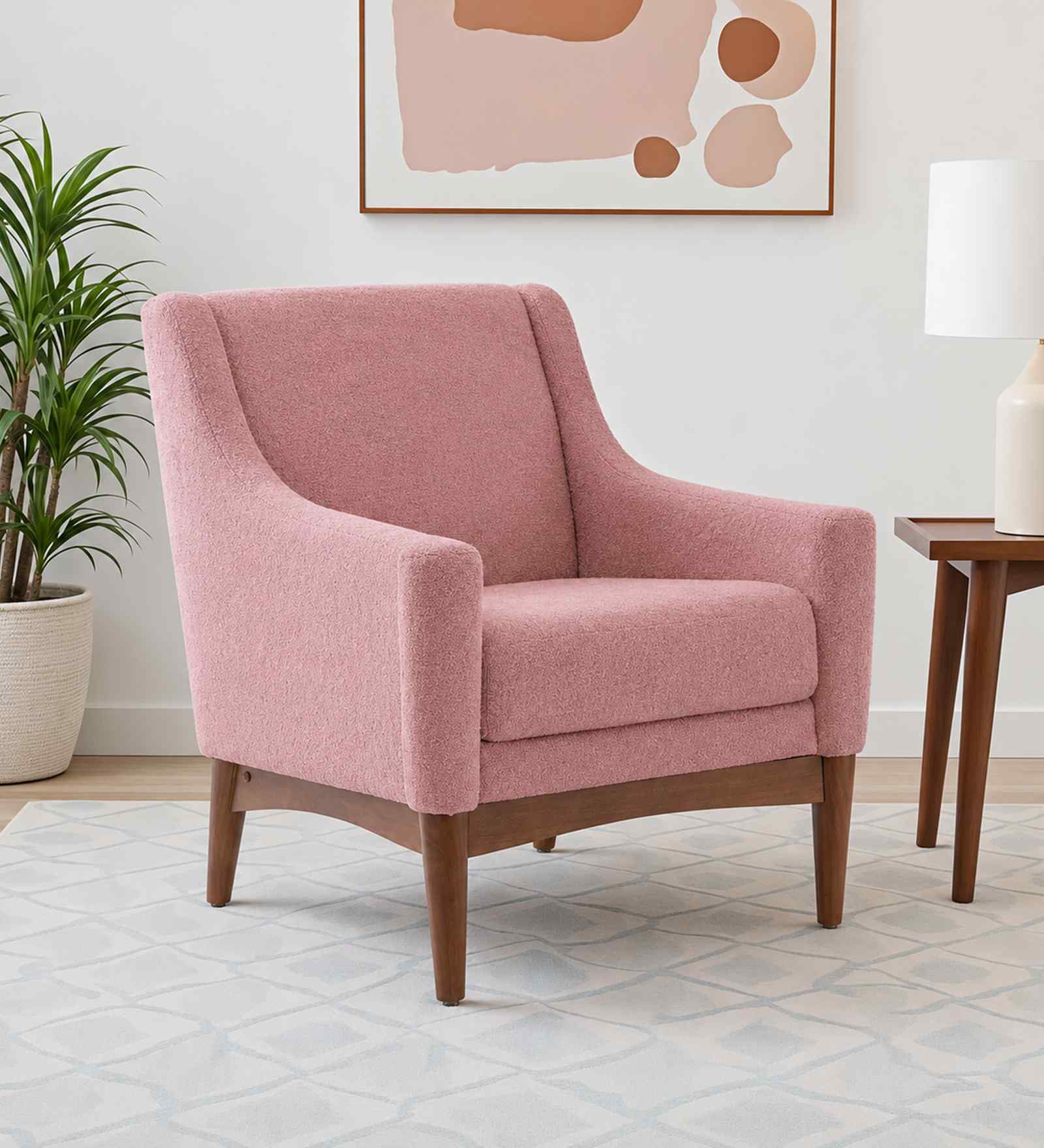 Claudia Boucle Fabric Arm Chair In Pink Colour