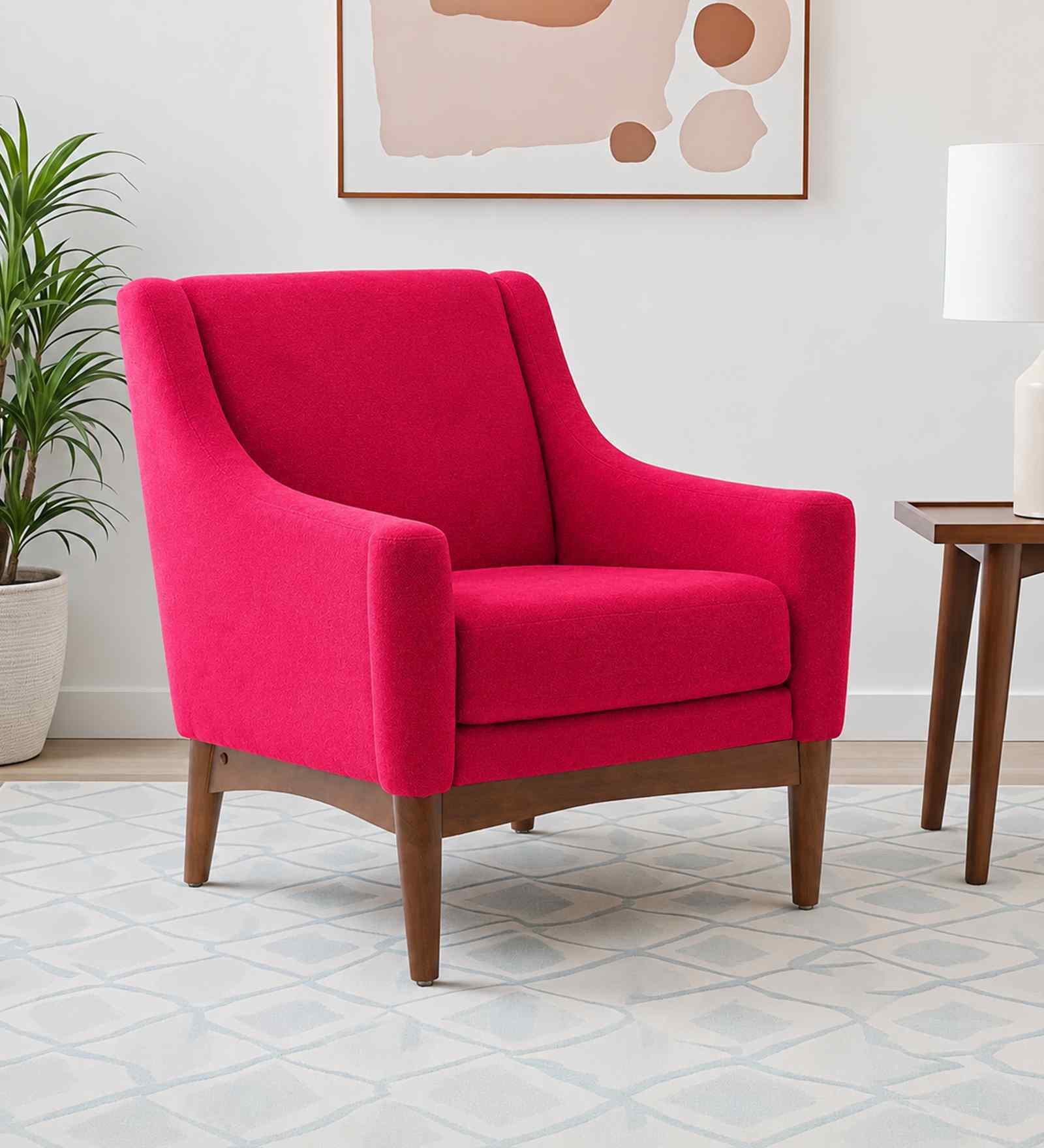 Claudia Boucle Fabric Arm Chair In Red Colour