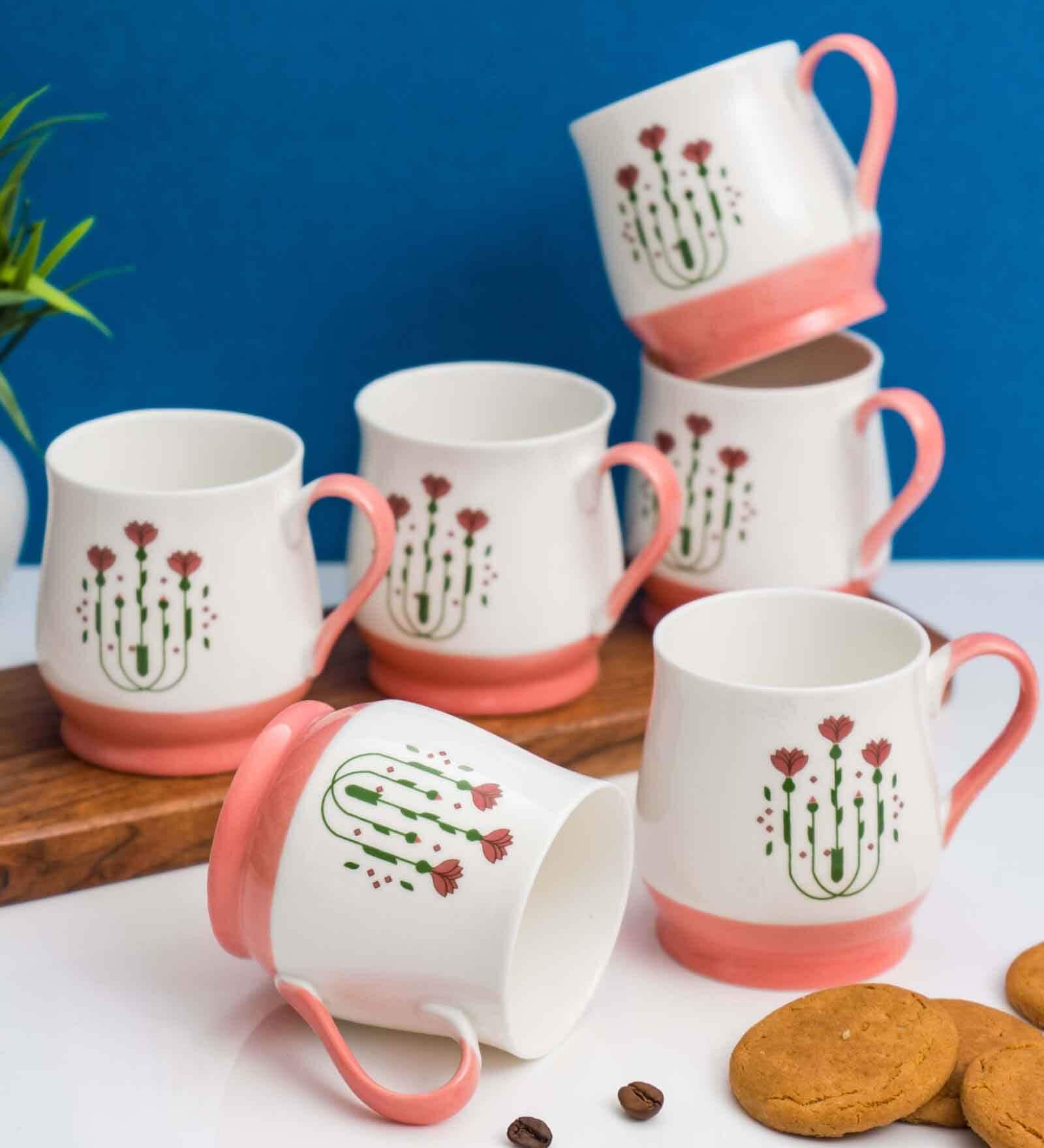 Clay Craft Fine Ceramic Adam Blossom Tea/Coffee Cup Set Of 6 (BL2)