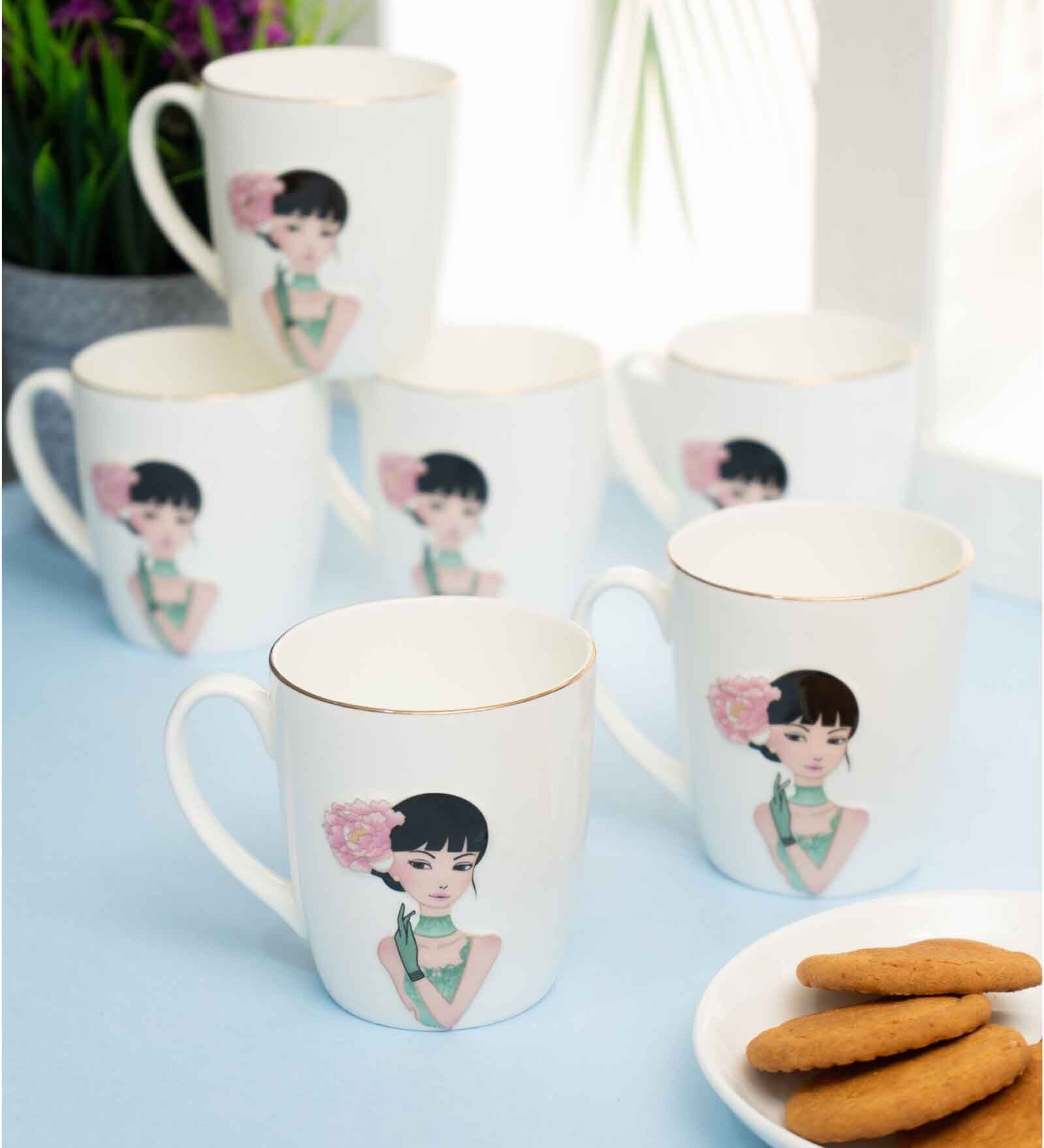 Clay Craft Fine Ceramic Barbie Tea/Coffee Cup Set Of 6