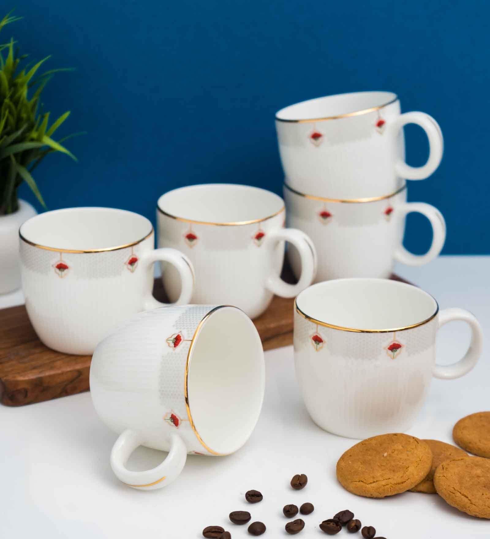 Clay Craft Fine Ceramic Barrel Impression Tea/Coffee Cup Set Of 6