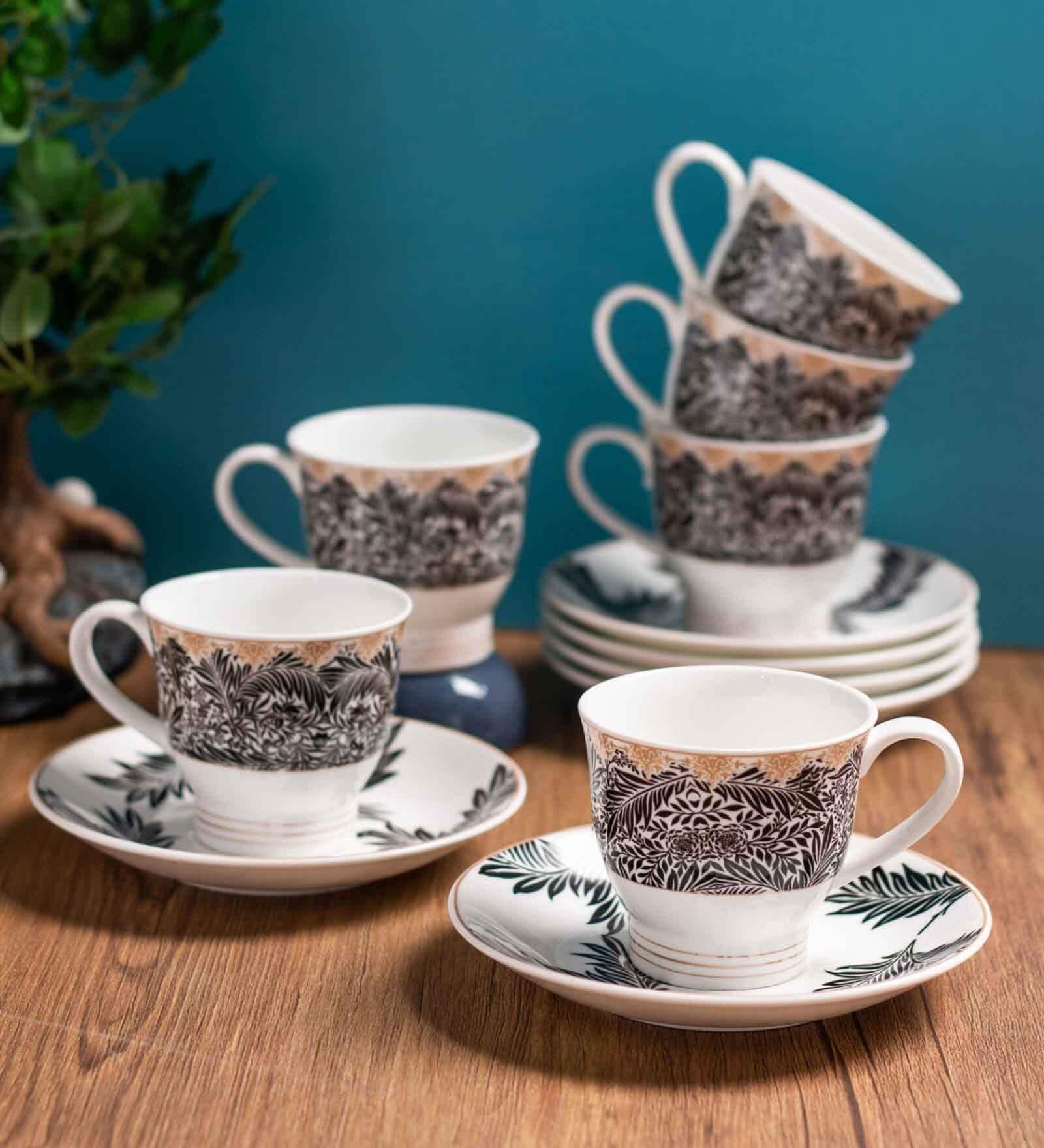 Clay Craft Fine Ceramic Classic Super Cup & Saucer Set of 12 (6 Cups + 6 Saucer) -160 ml each