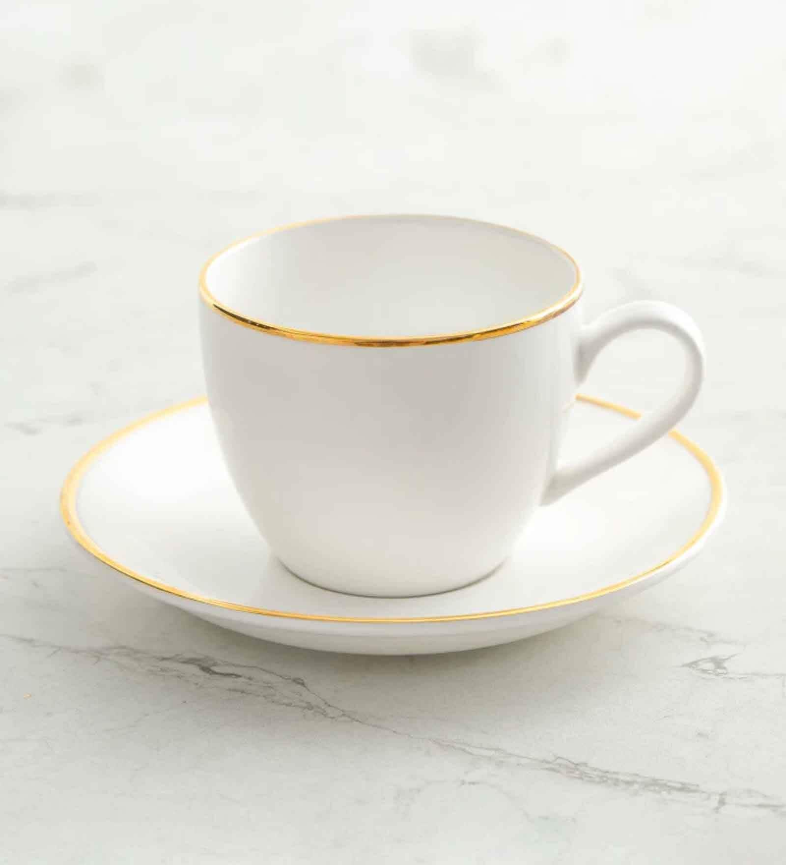 Clay Craft Fine Ceramic Cream Fiesta Cup & Saucer Set of 12 (6 Cups + 6 Saucer) -170 ml each