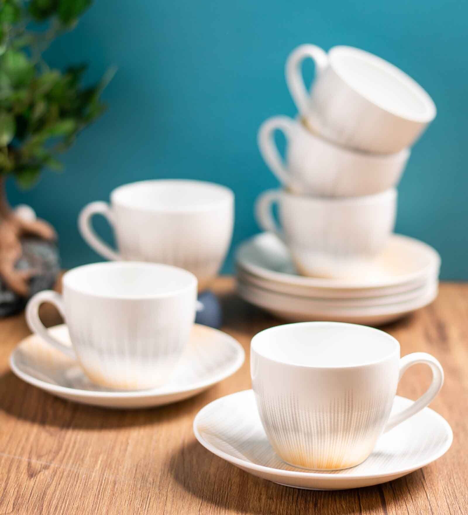 Clay Craft Fine Ceramic Cream Super Cup & Saucer Set of 12 (6 Cups + 6 Saucer)