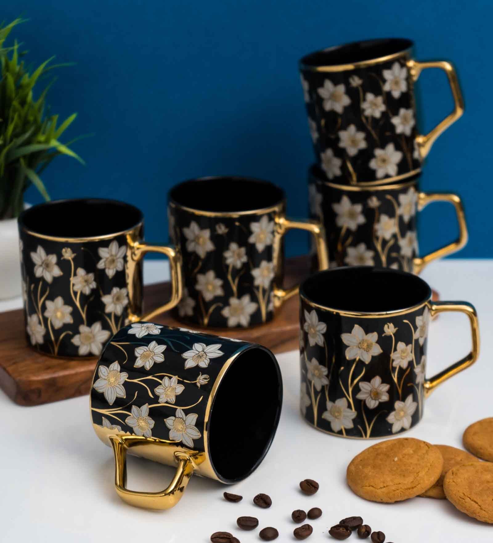 Clay Craft Fine Ceramic Director Ebony Tea/Coffee Cup Set Of 6