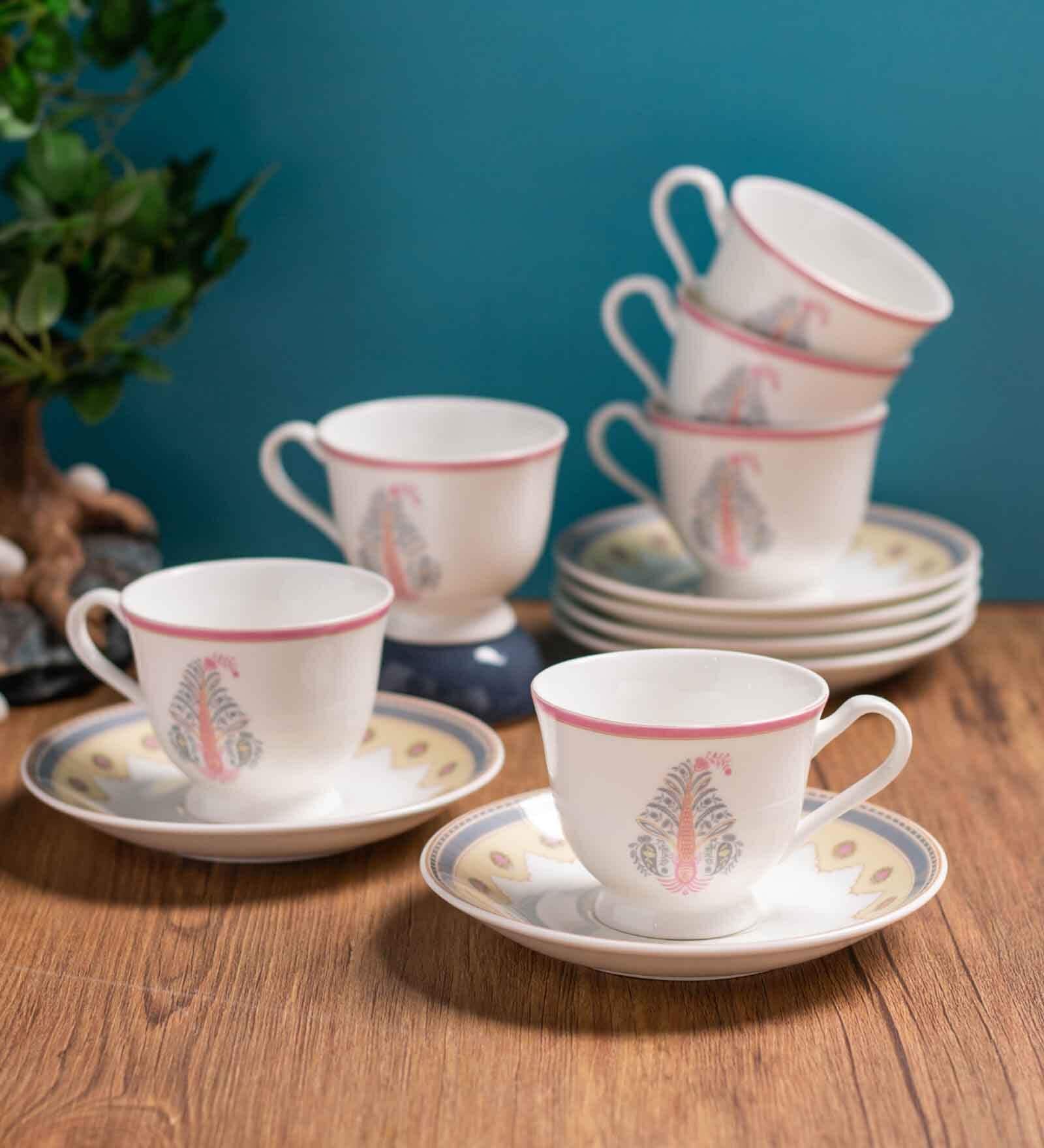 Clay Craft Fine Ceramic Georgian Super Cup & Saucer Set of 12 (6 Cups + 6 Saucer)