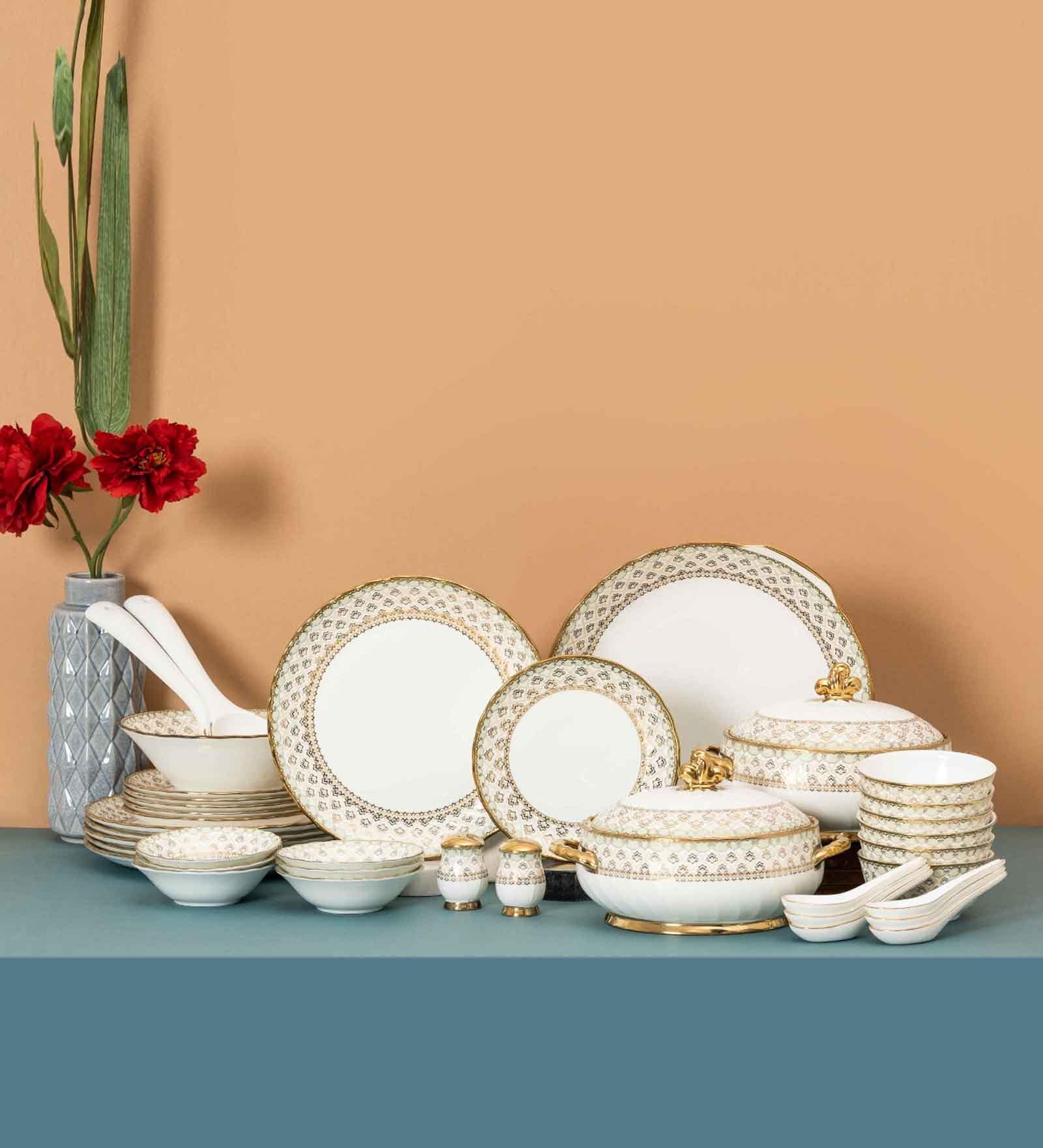 Clay Craft Fine Ceramic Karina Dinner Set (Set Of 40) (E624) Dinner Plates, Dining Set for Dinner